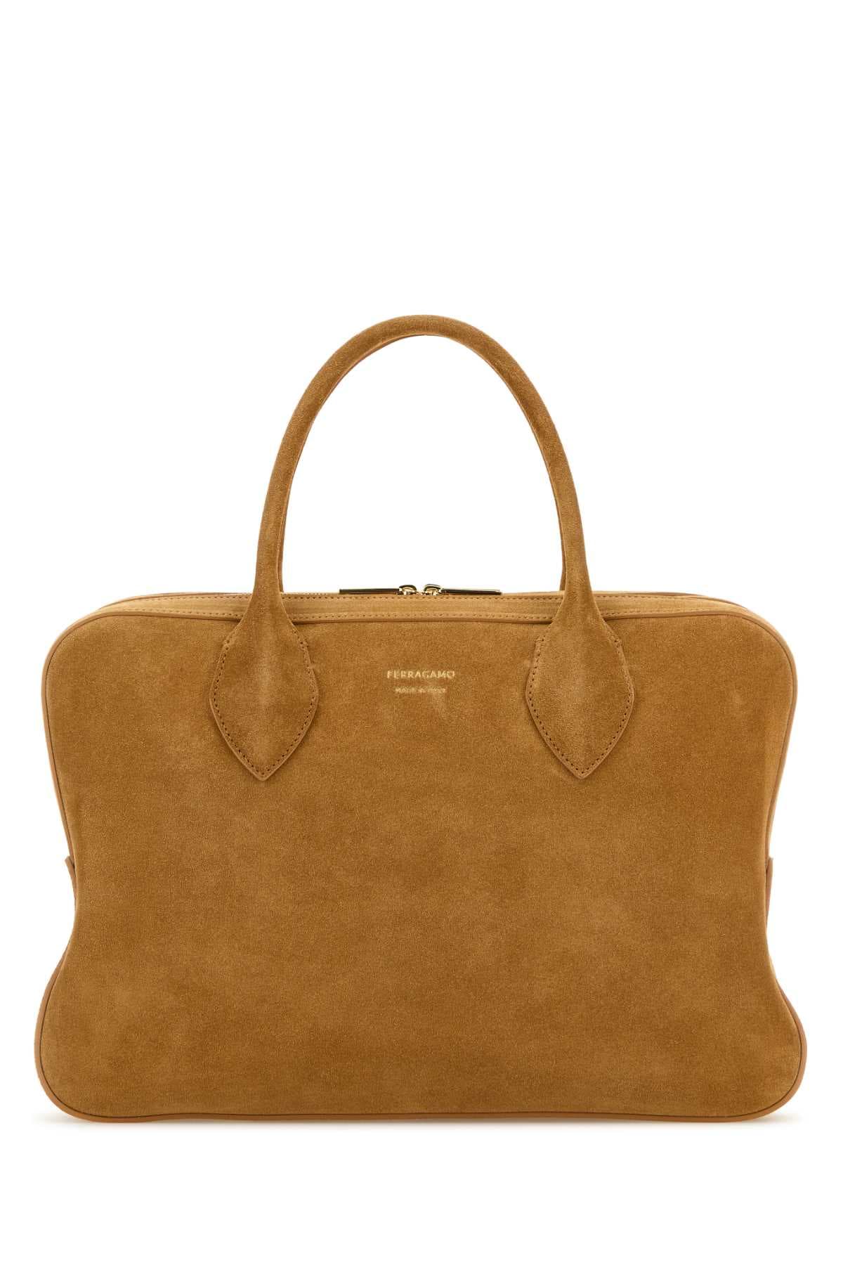 Camel suede medium handbag