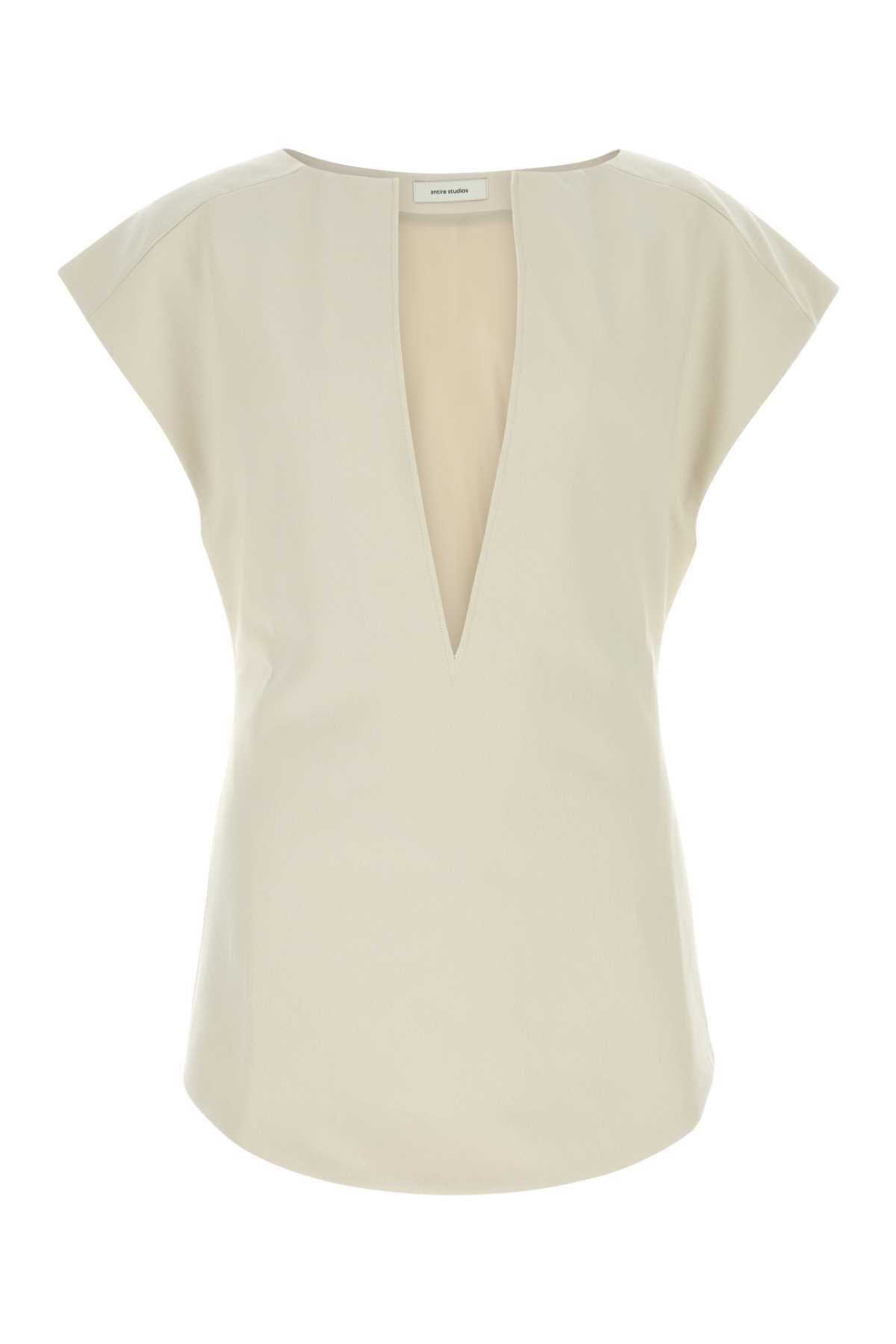 Sand stretch polyester blend Deep Vee tank top