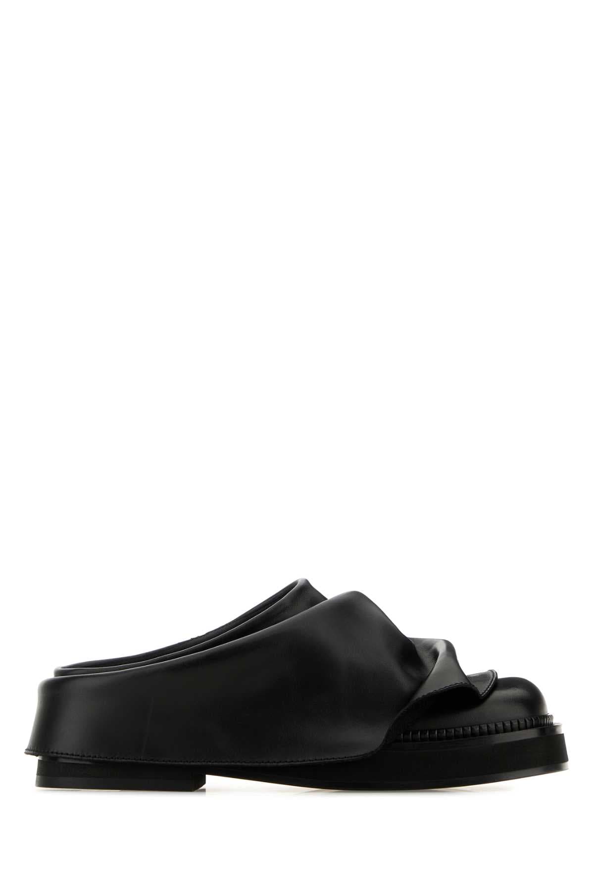 Black leather Mini Robin slippers