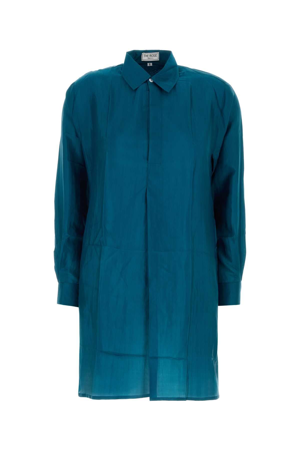 Teal green silk shirt dress