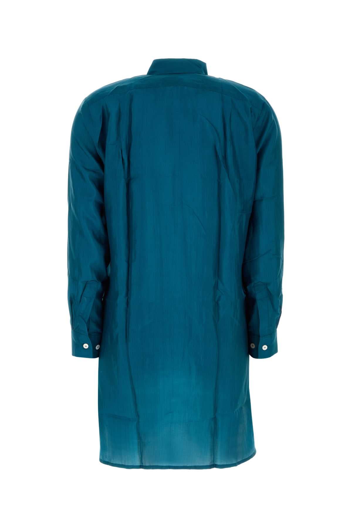 Teal green silk shirt dress - мініатюра 2