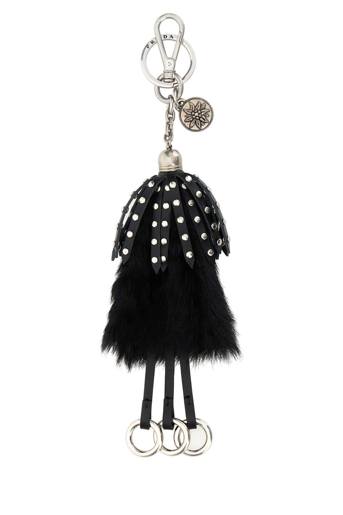 Black calf hair and leather keyring