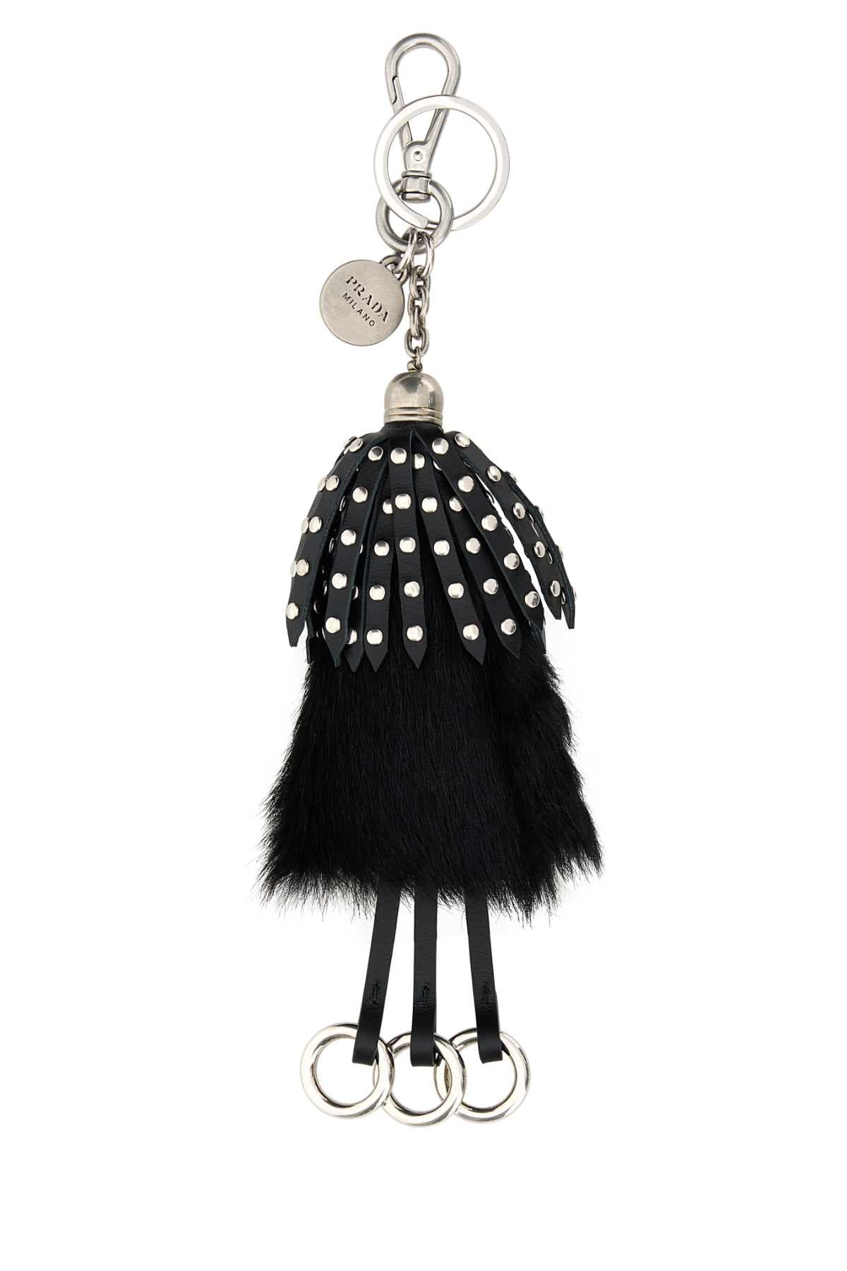 Black calf hair and leather keyring - мініатюра 2