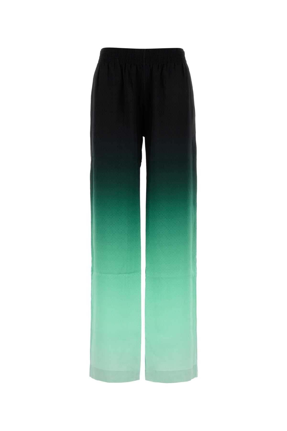 Embroidered satin wide-leg pant