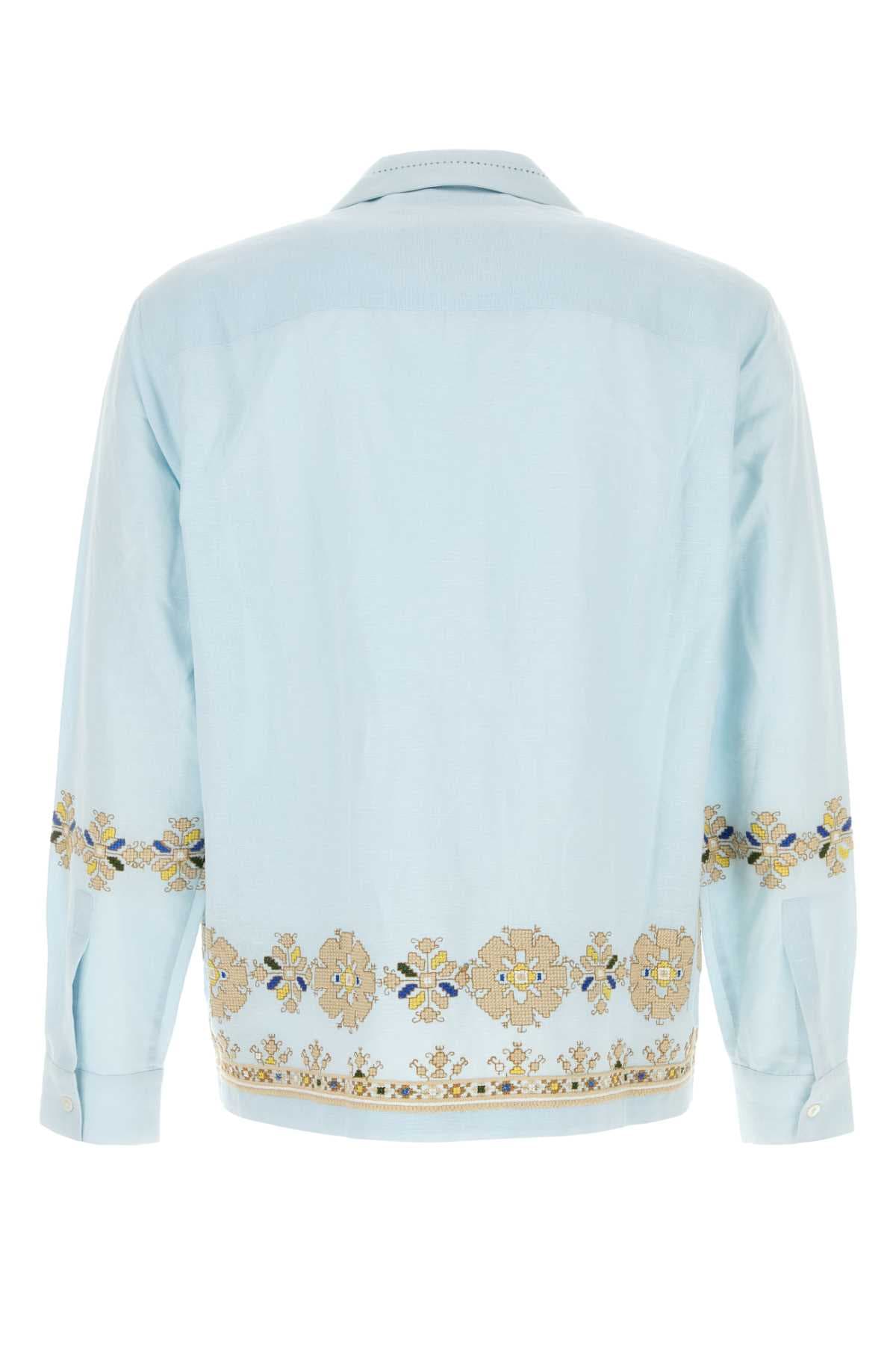 Light-blue cotton blend Roses shirt - мініатюра 2