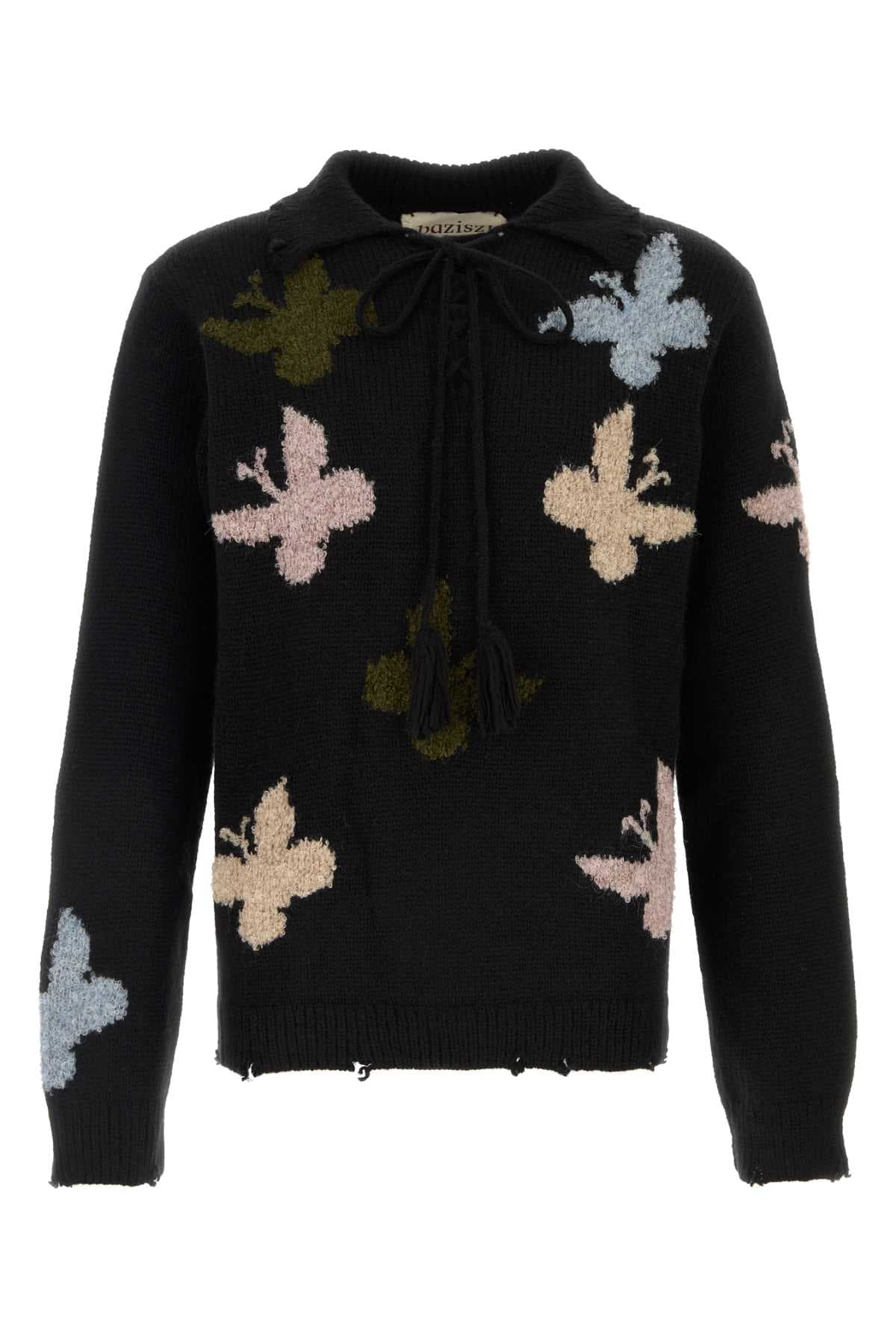 Black alpaca blend Bowrain sweater