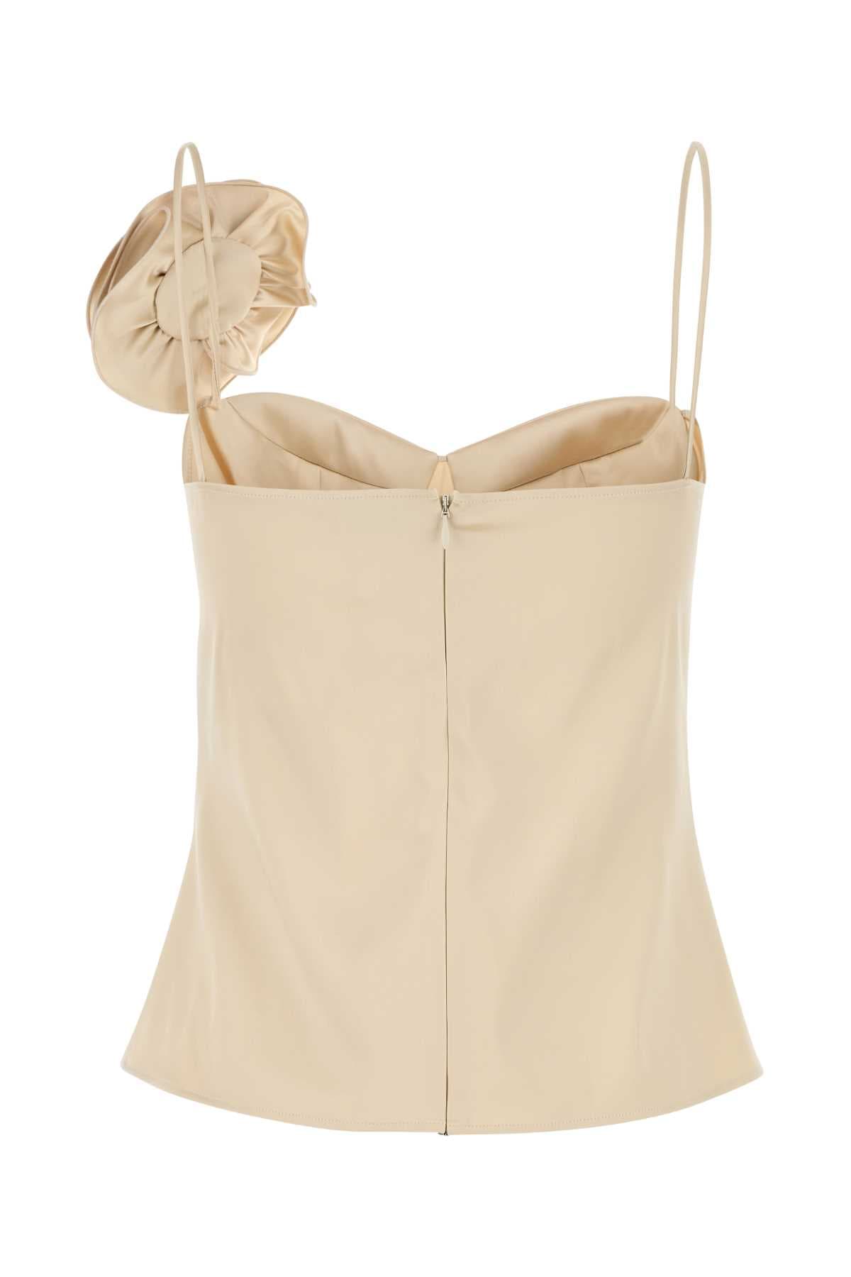 Beige stretch satin top - мініатюра 2