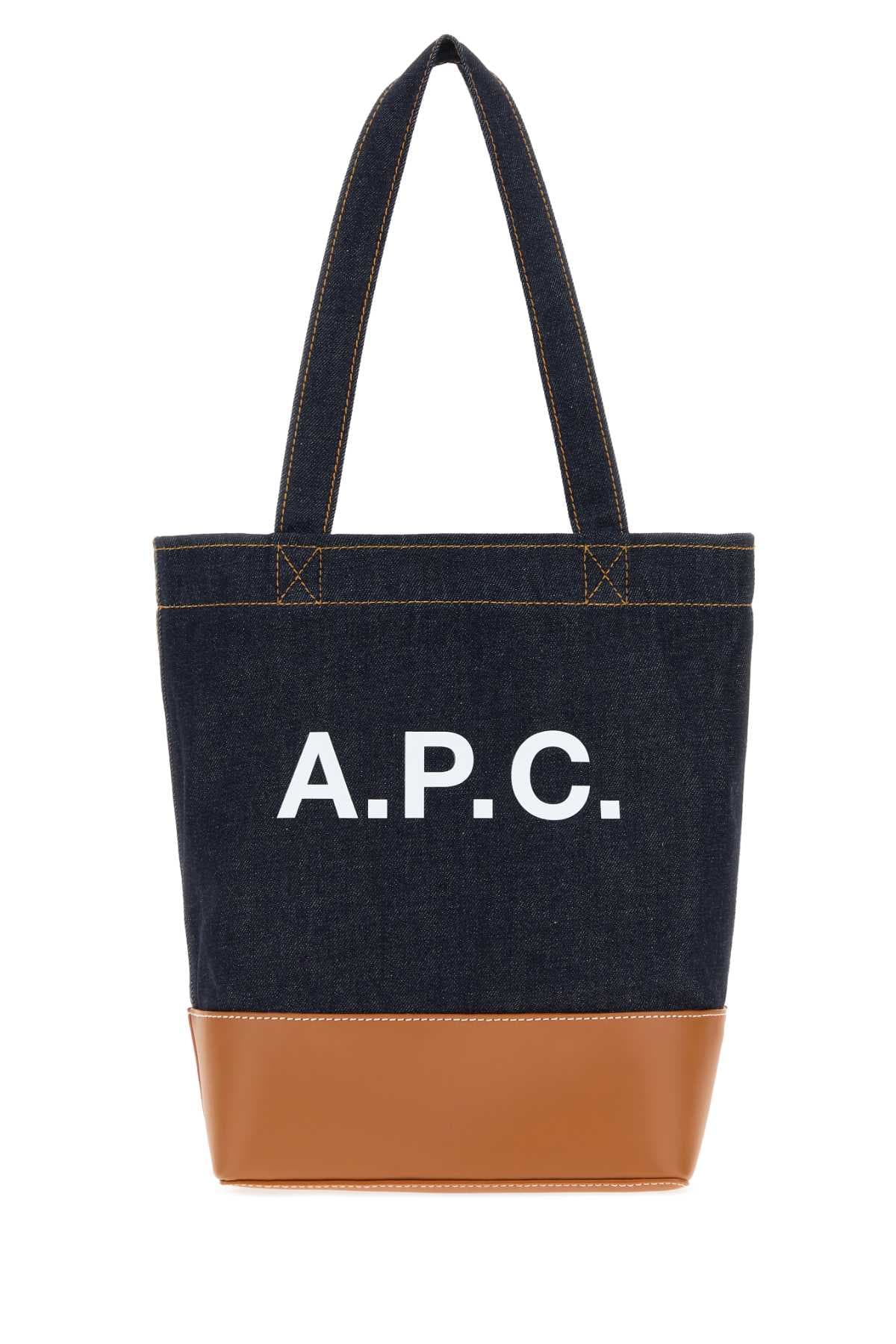Two-tone denim and leather Axelle shopping bag