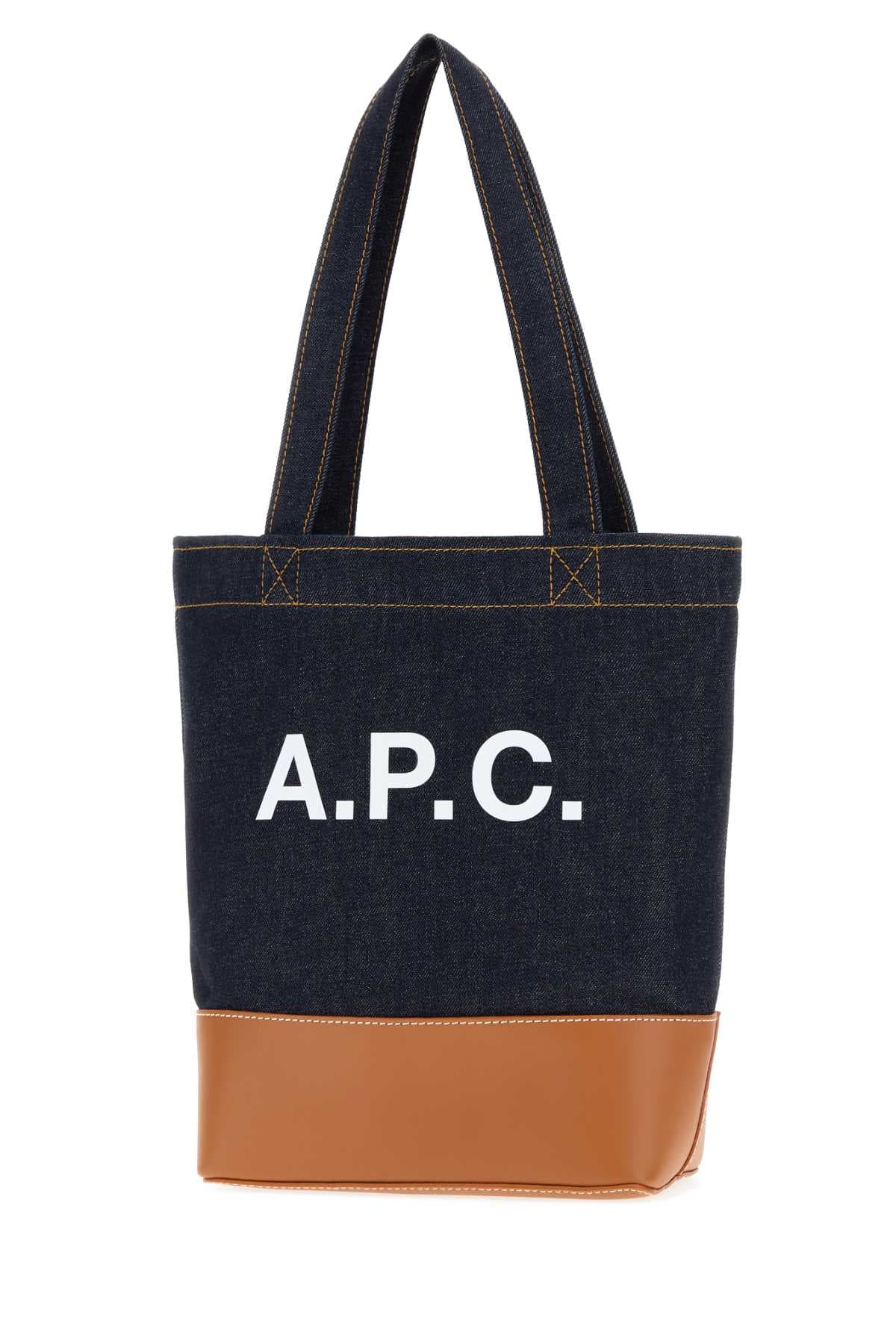 Two-tone denim and leather Axelle shopping bag - мініатюра 2
