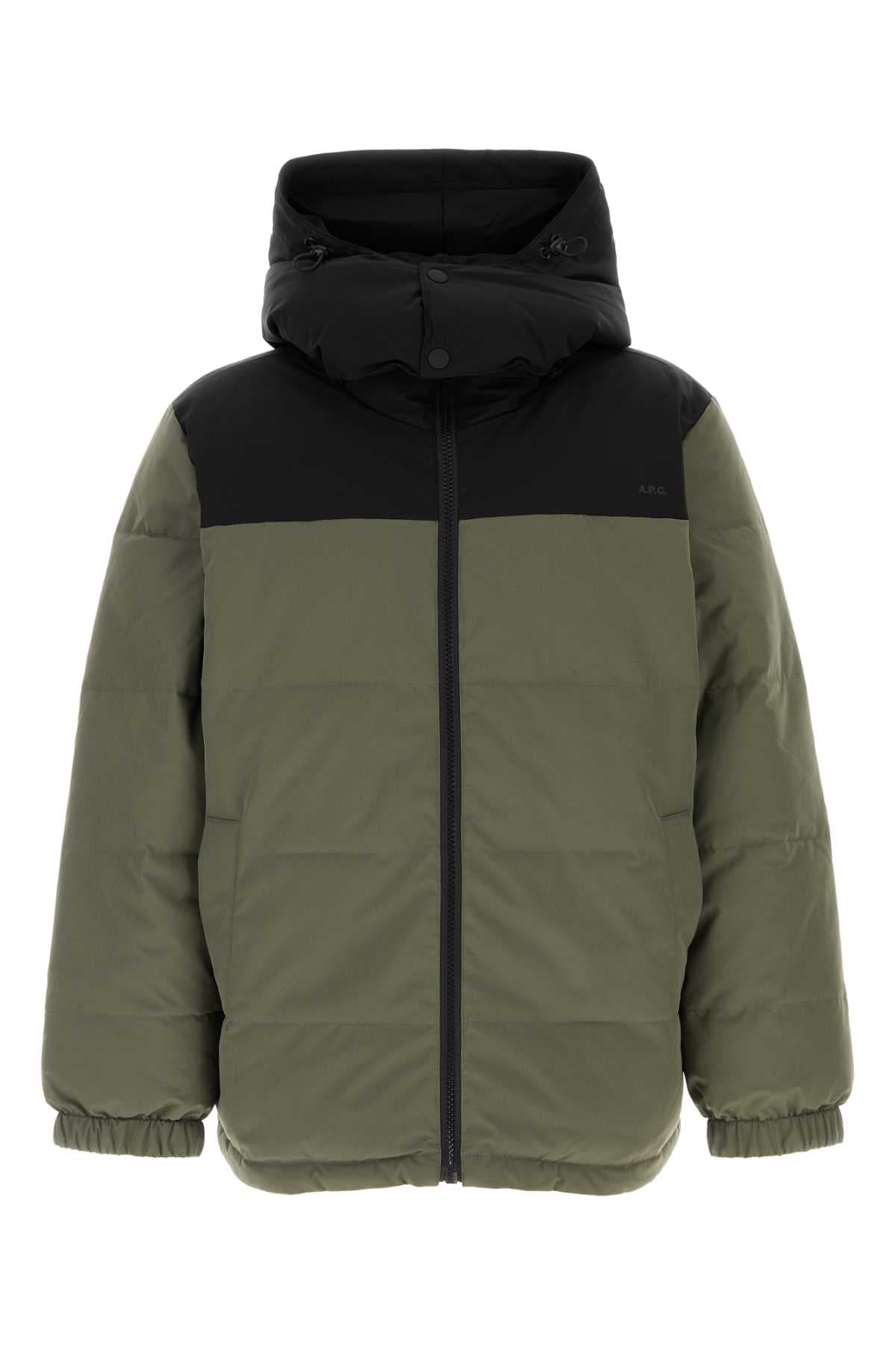 Sage green stretch polyester reversible padded jacket