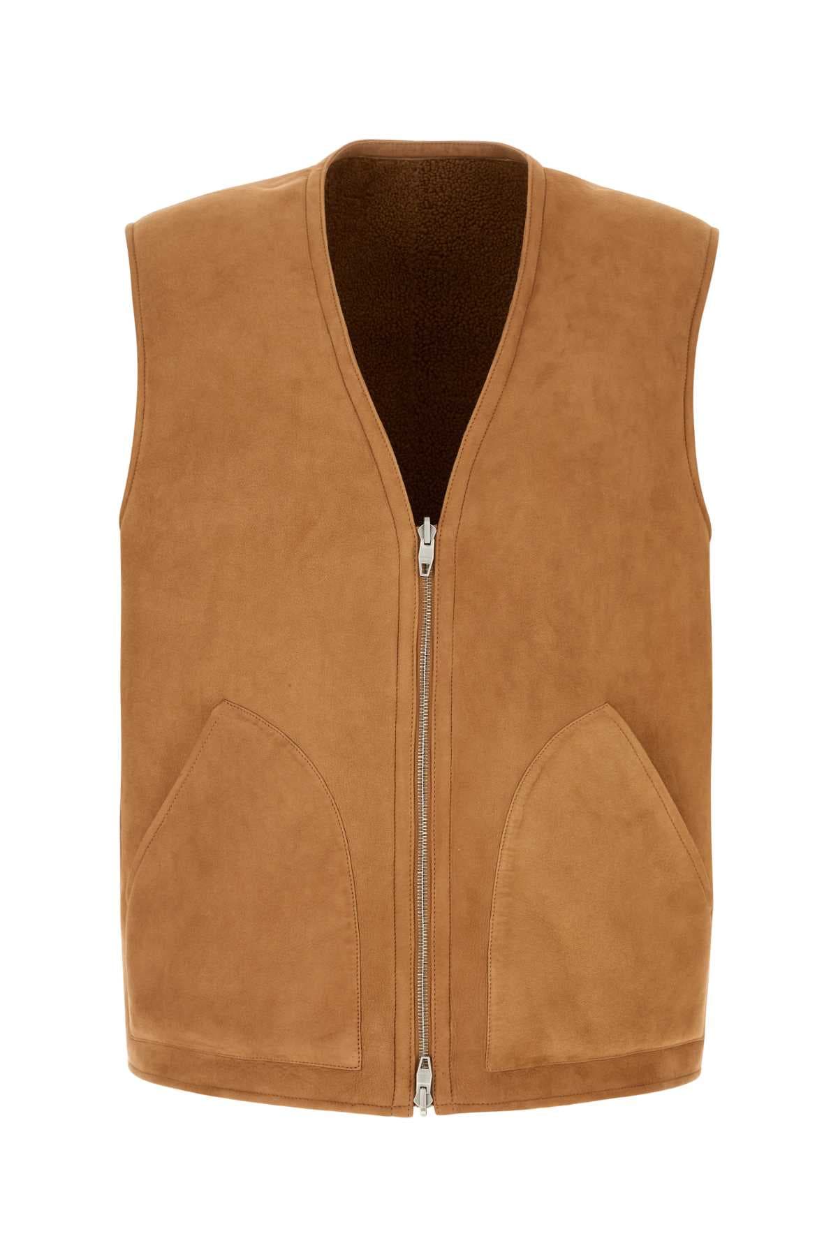 Camel shearling vest