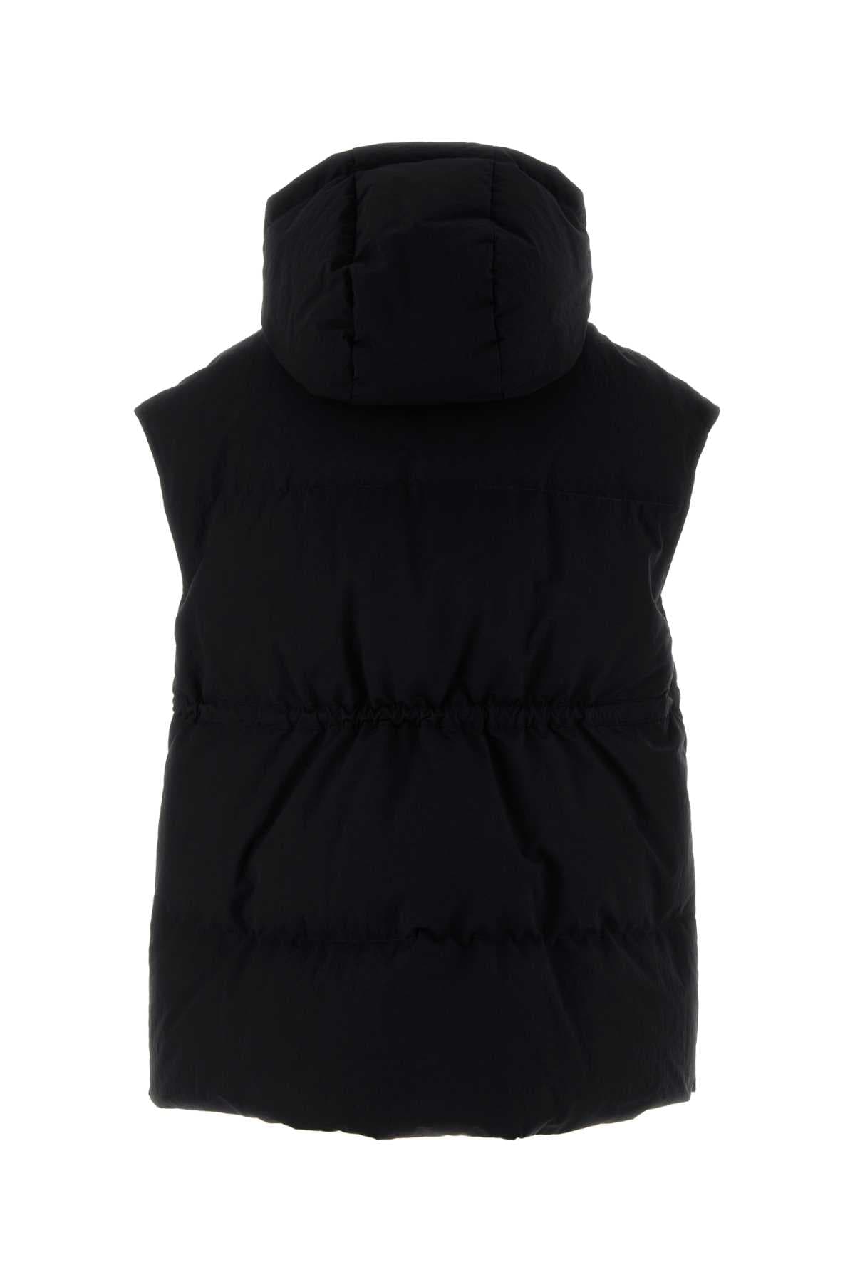 Black polyester blend sleeveless down jacket - мініатюра 2