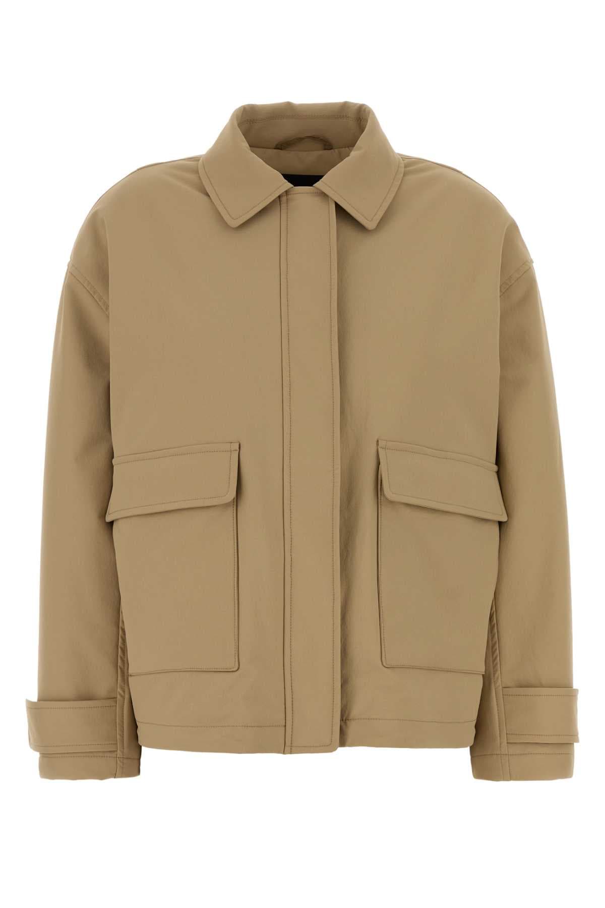 Beige stretch nylon blend padded jacket