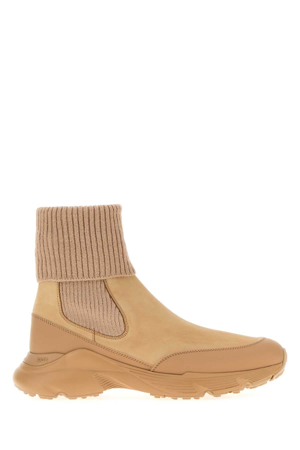 Beige suede ankle boots