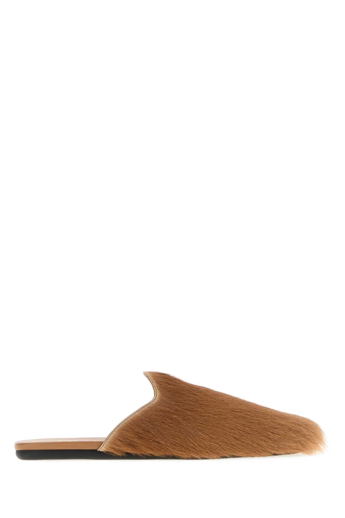Camel calf hair slippers