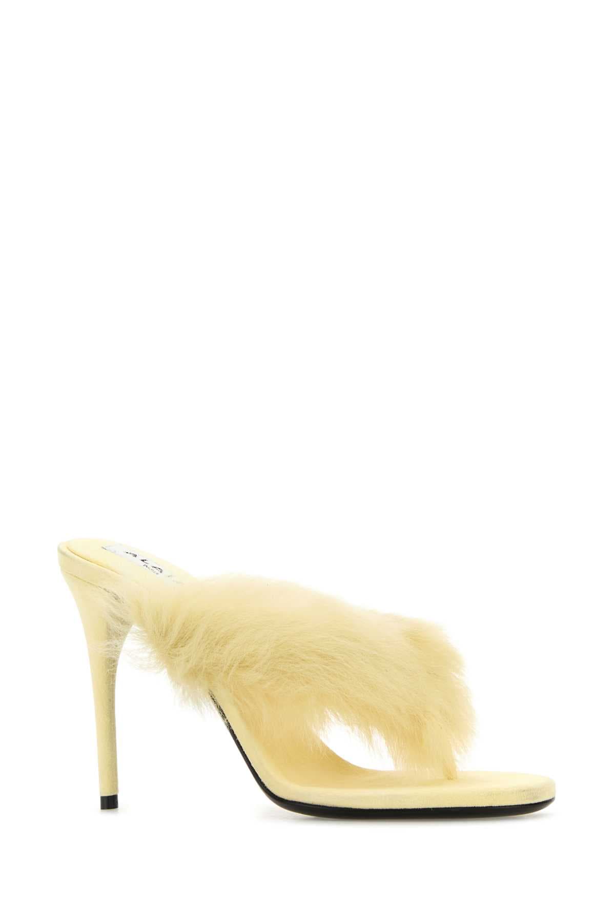 Pastel yellow leather thong mules - мініатюра 2