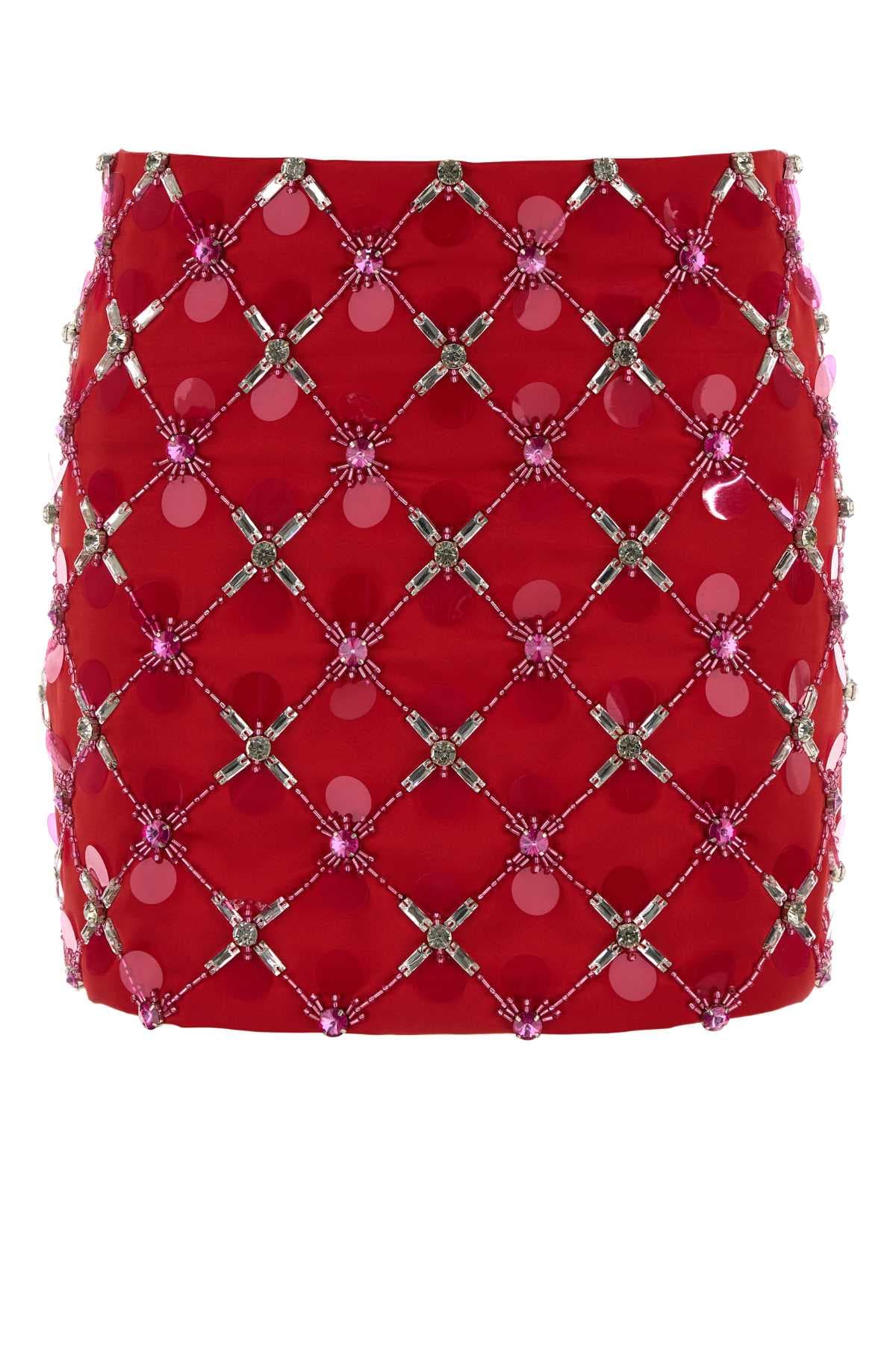 Red satin mini skirt