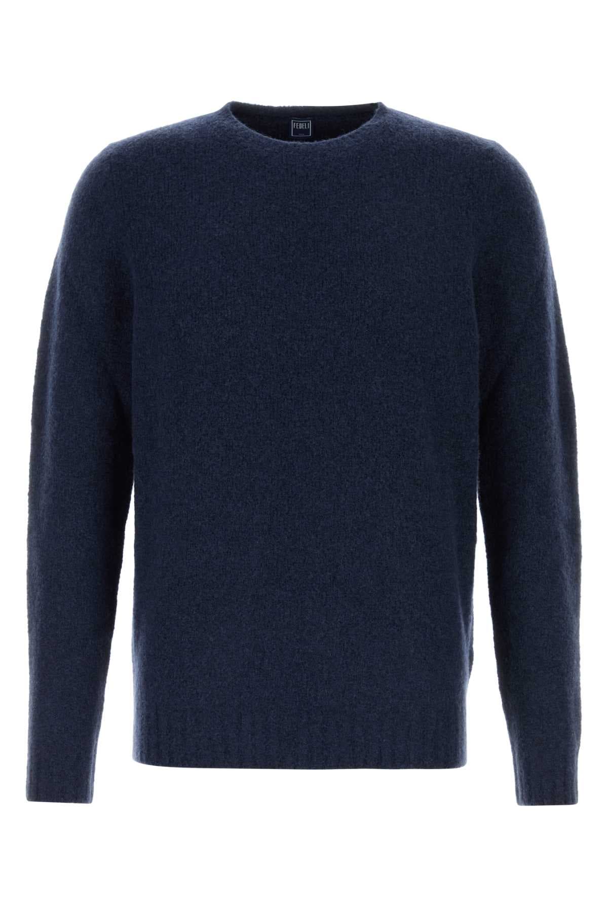 Navy blue stretch wool blend sweater