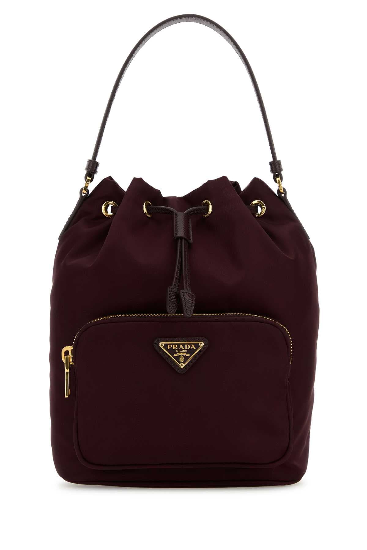 Burgundy Re-Nylon Duet bucket bag