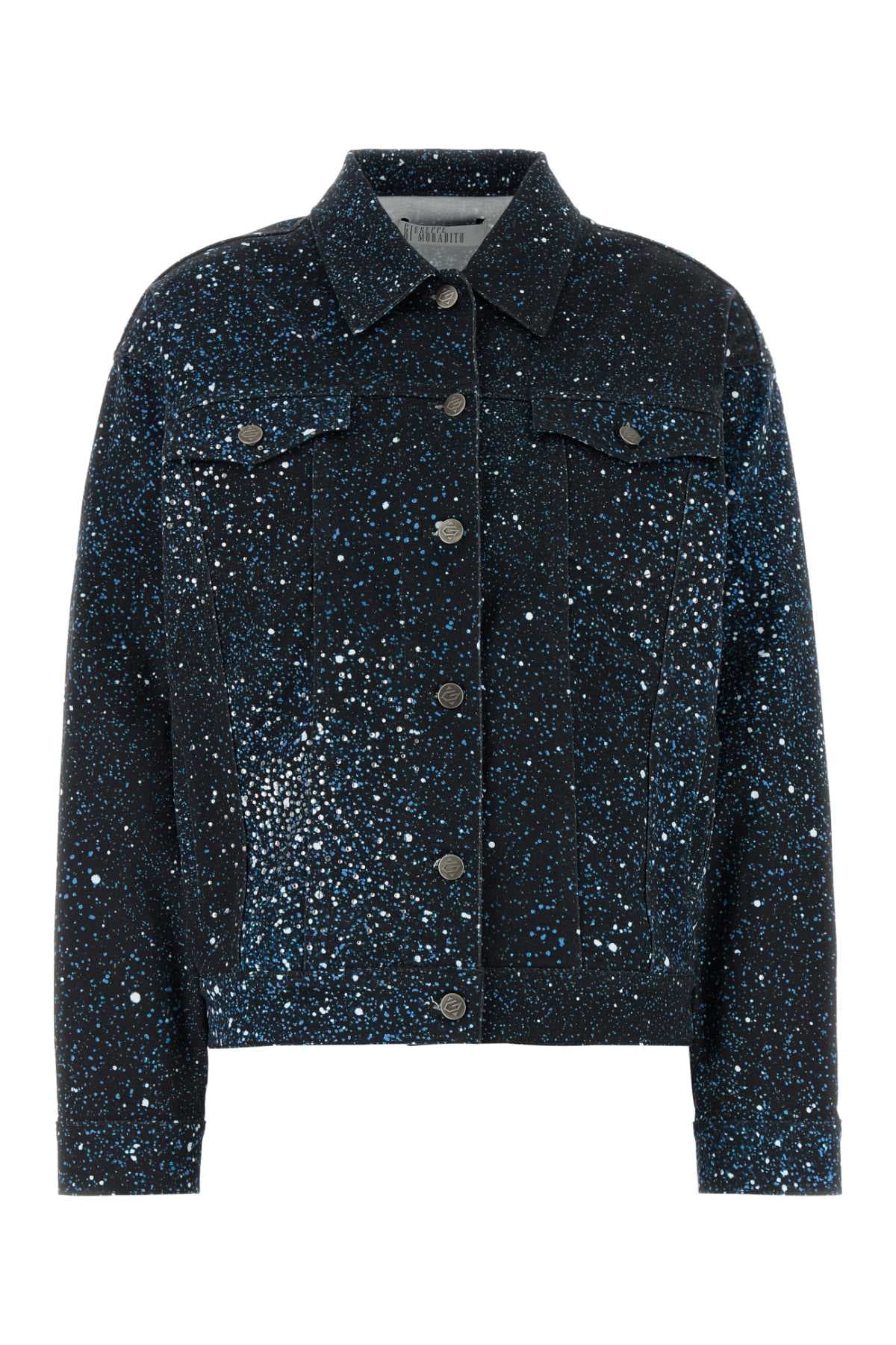 Printed stretch denim jacket