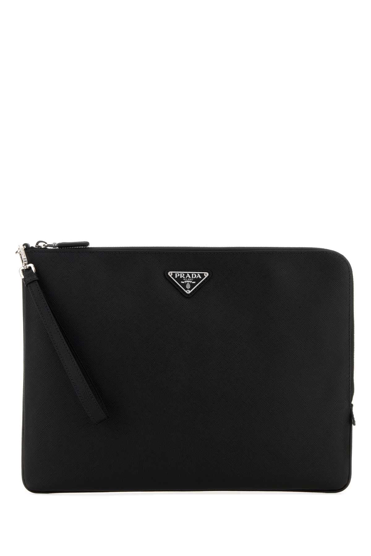Black leather clutch