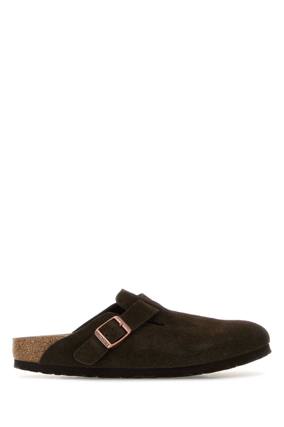 Dark brown suede Boston slippers