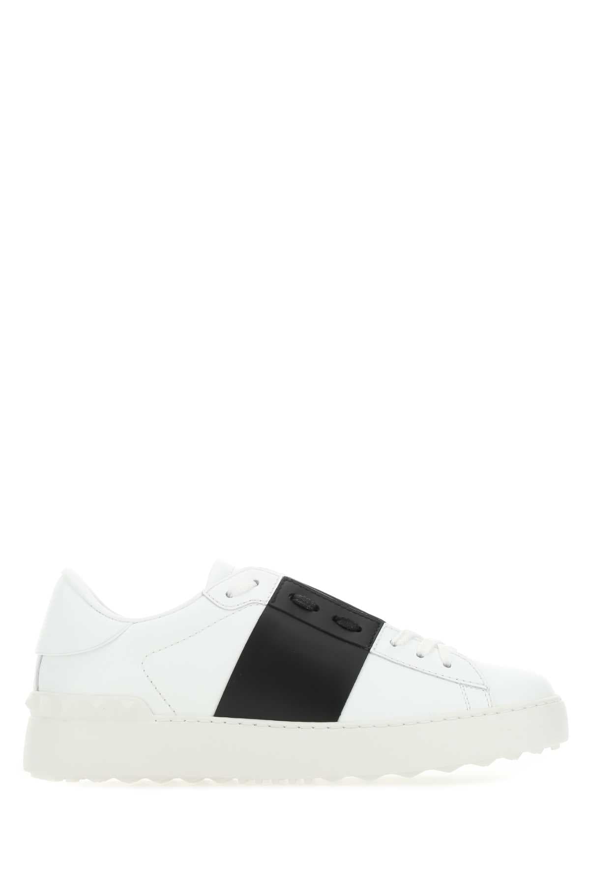 White leather Open sneakers with black band