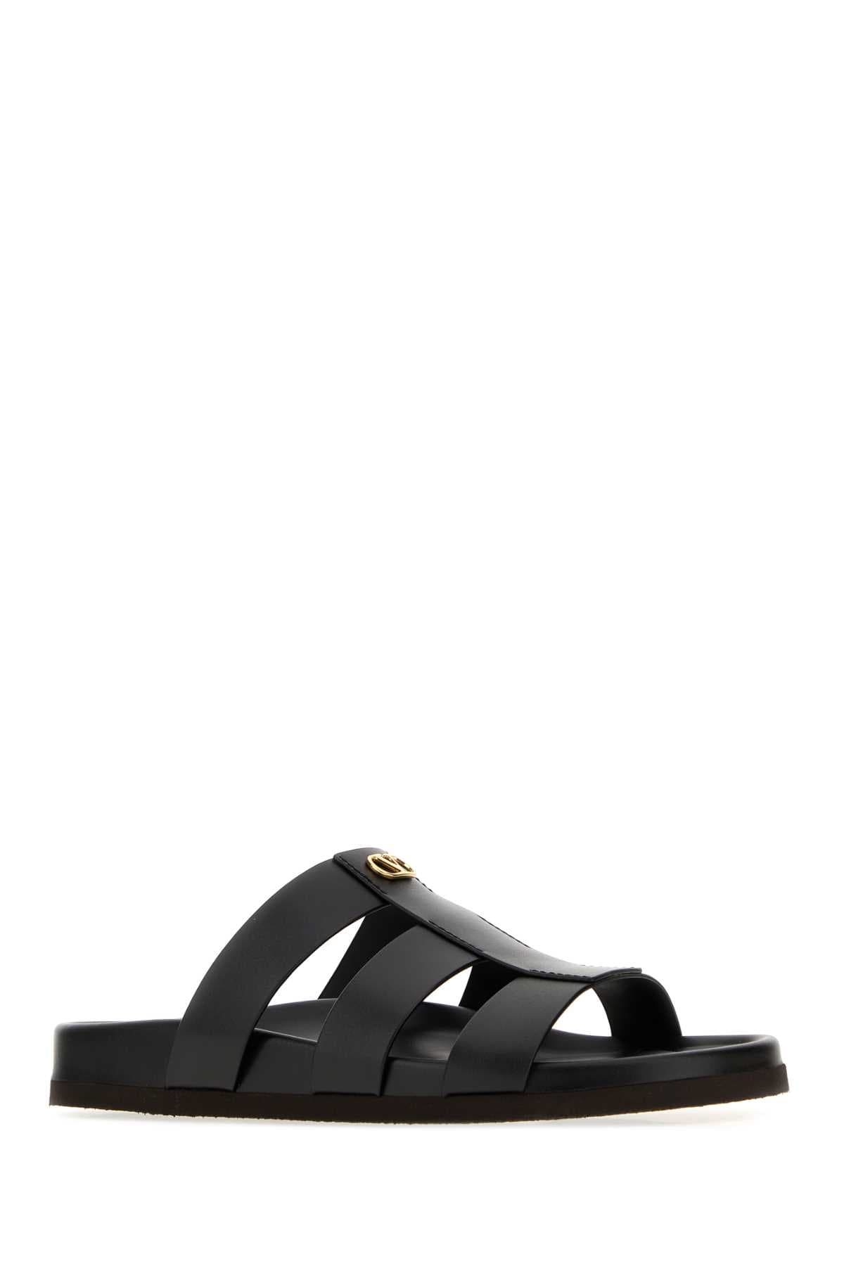 Black leather VLogo slippers - мініатюра 2