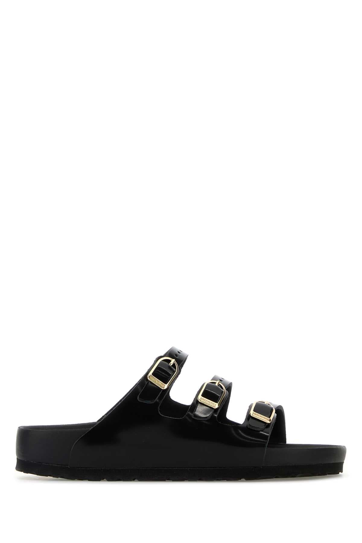 Black leather Florida slippers