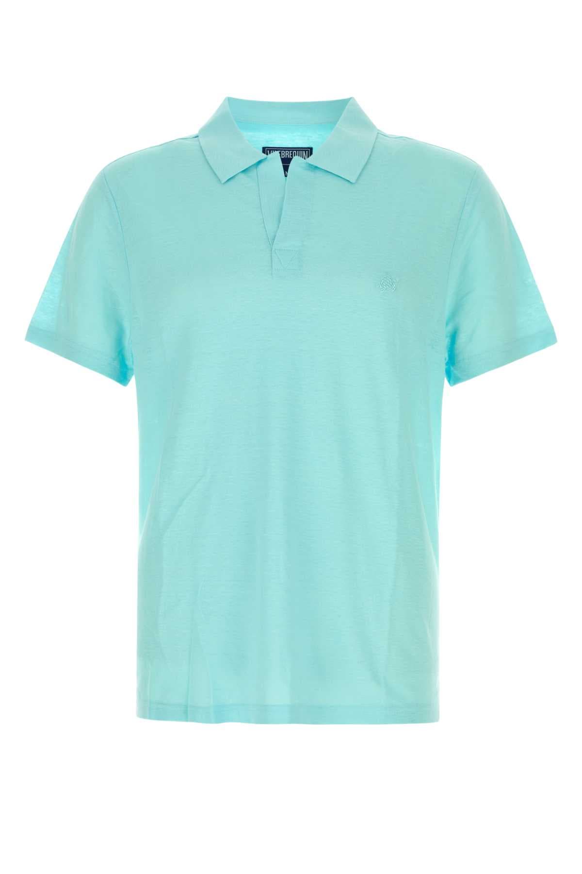 Aquamarine linen Pyramid polo shirt