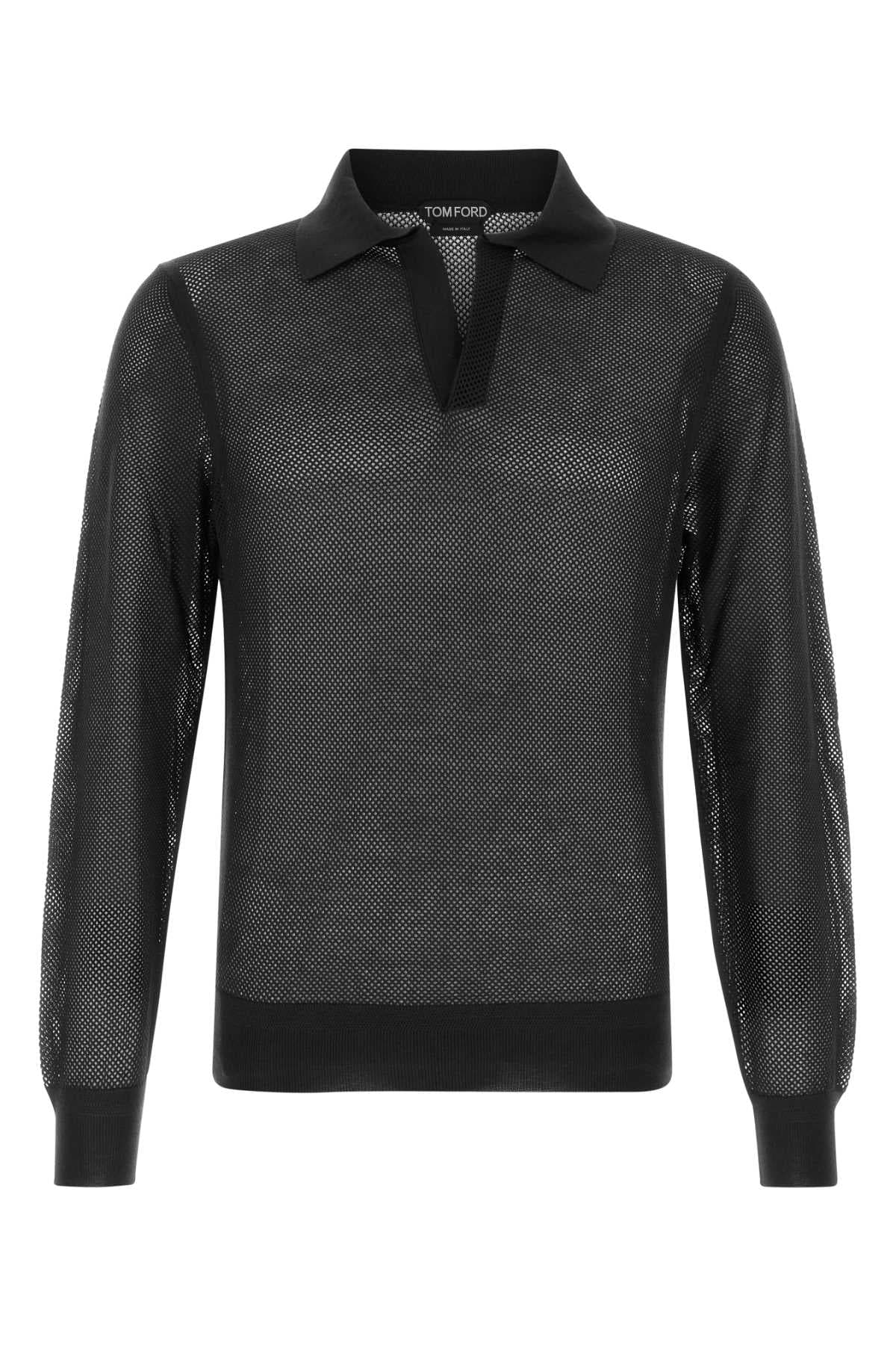 Black mesh polo shirt