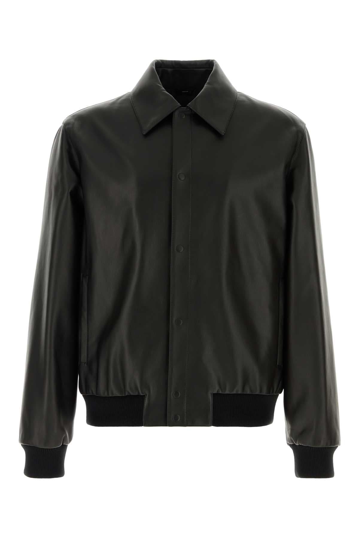 Black leather bomber jacket