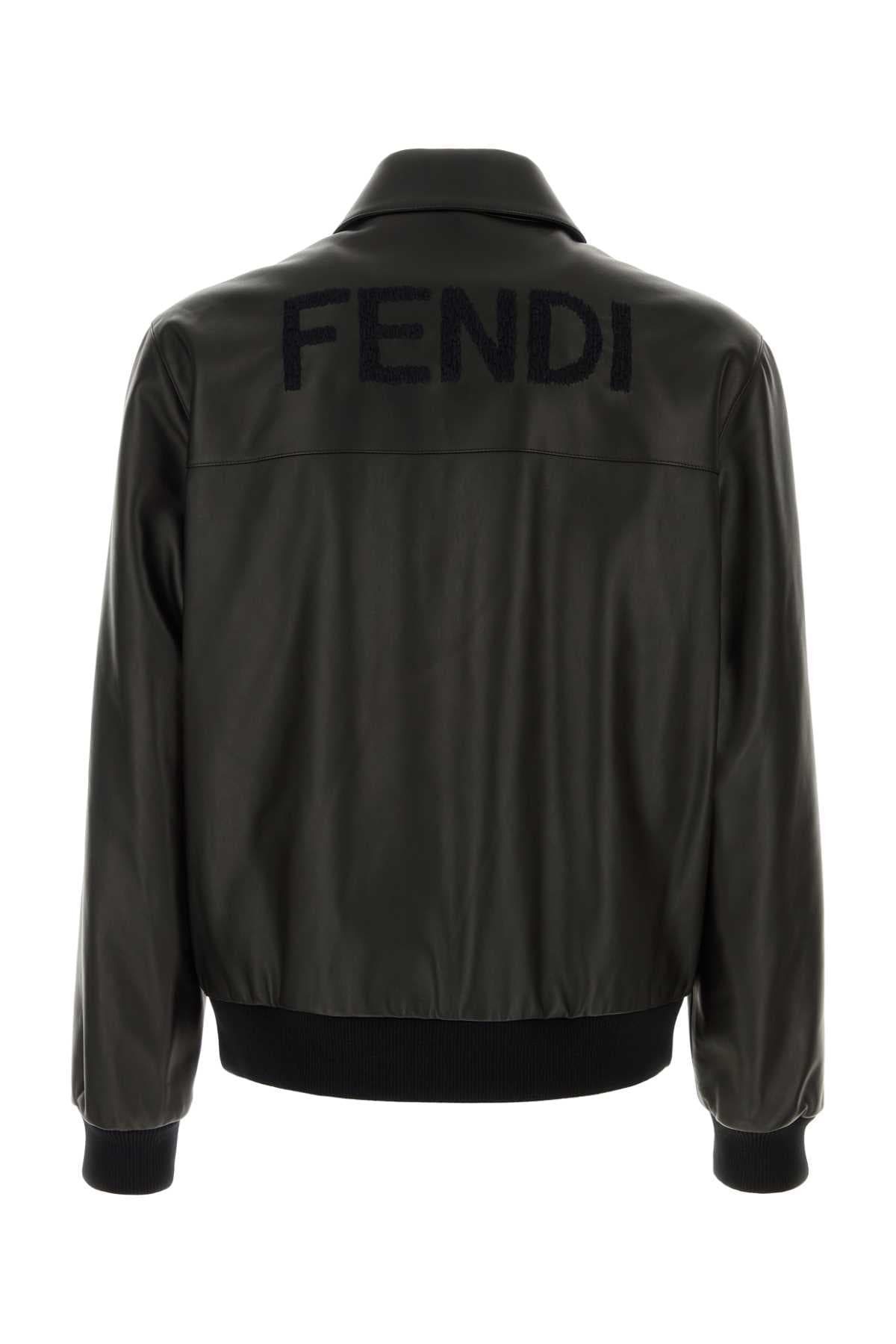 Black leather bomber jacket - мініатюра 2
