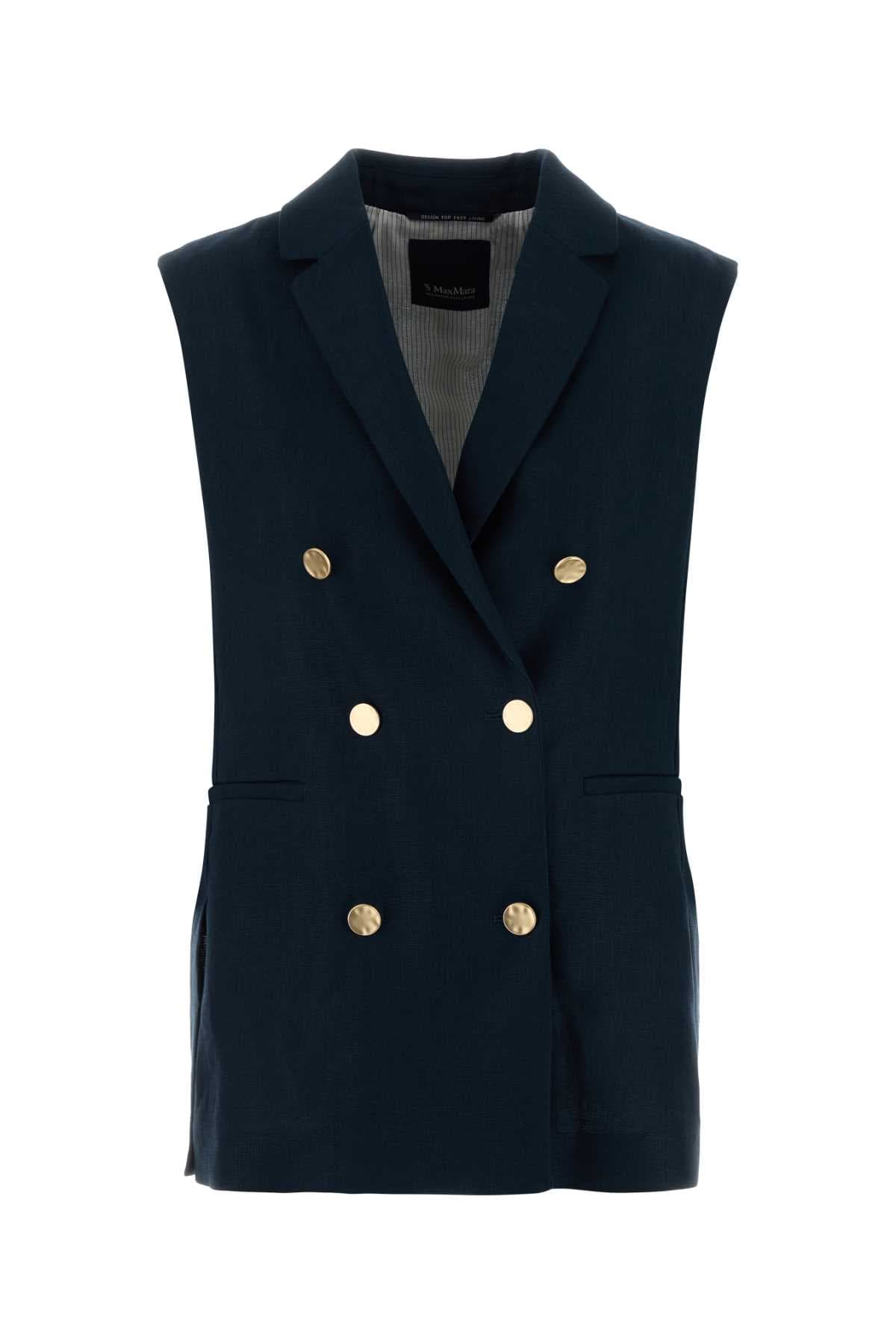 Midnight blue linen Bird vest