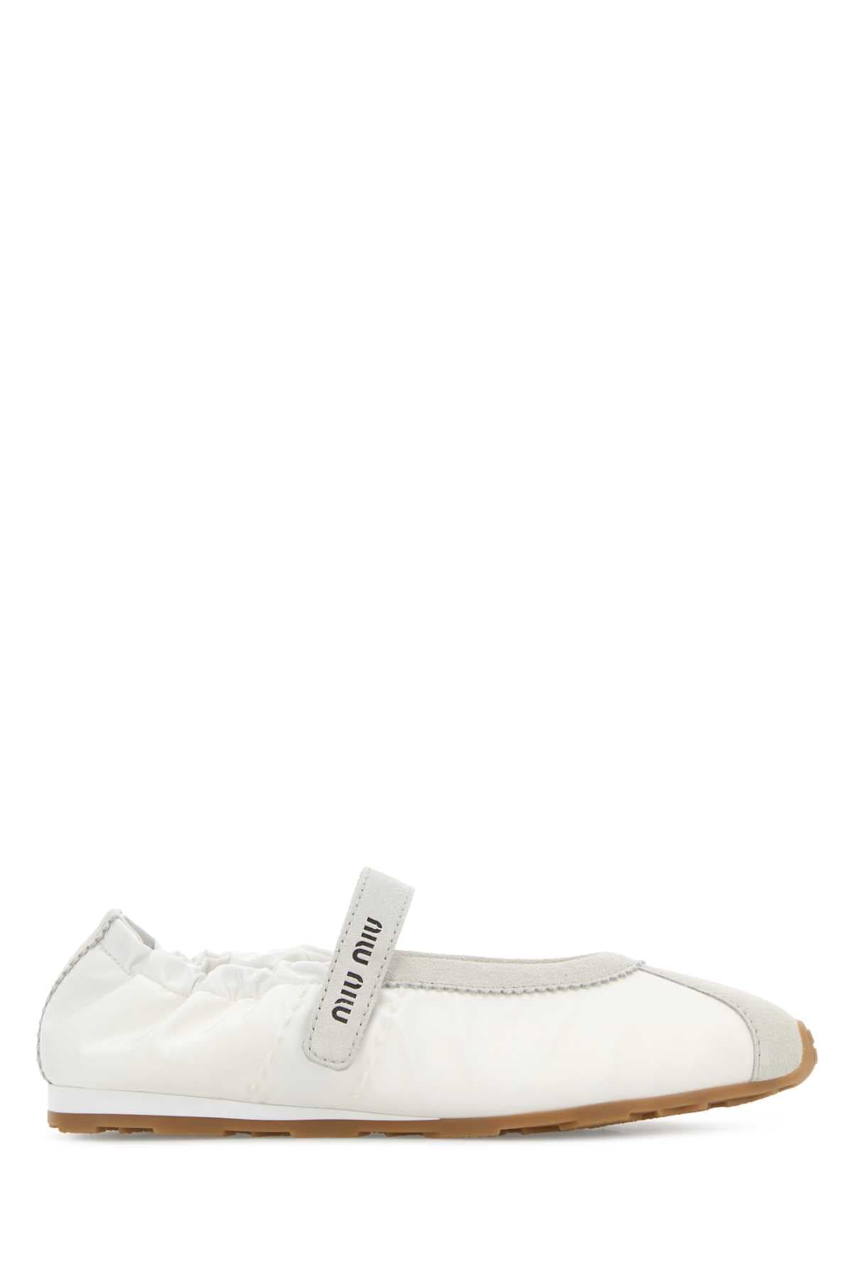 White suede and fabric ballerinas
