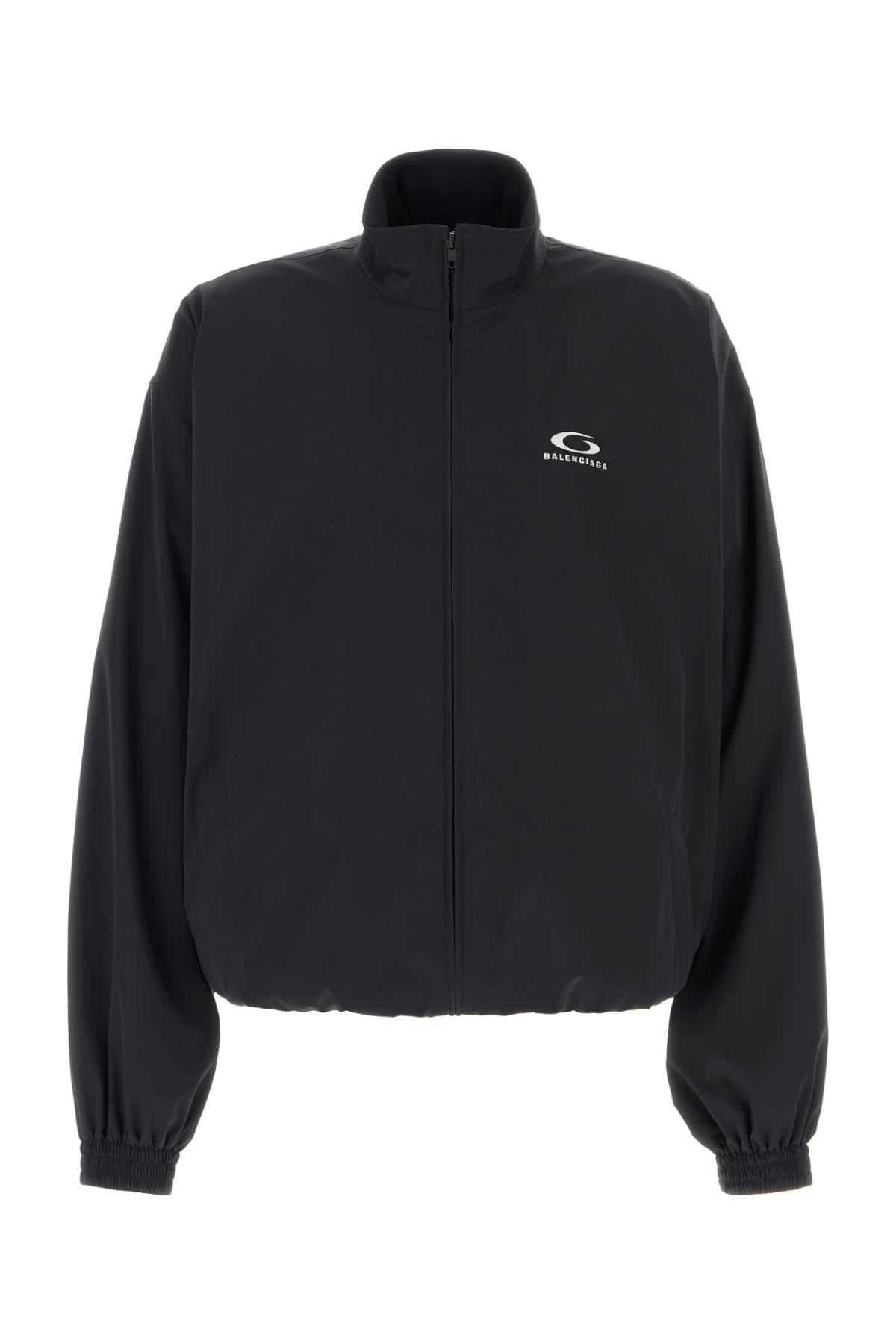 Black stretch polyester oversize jacket