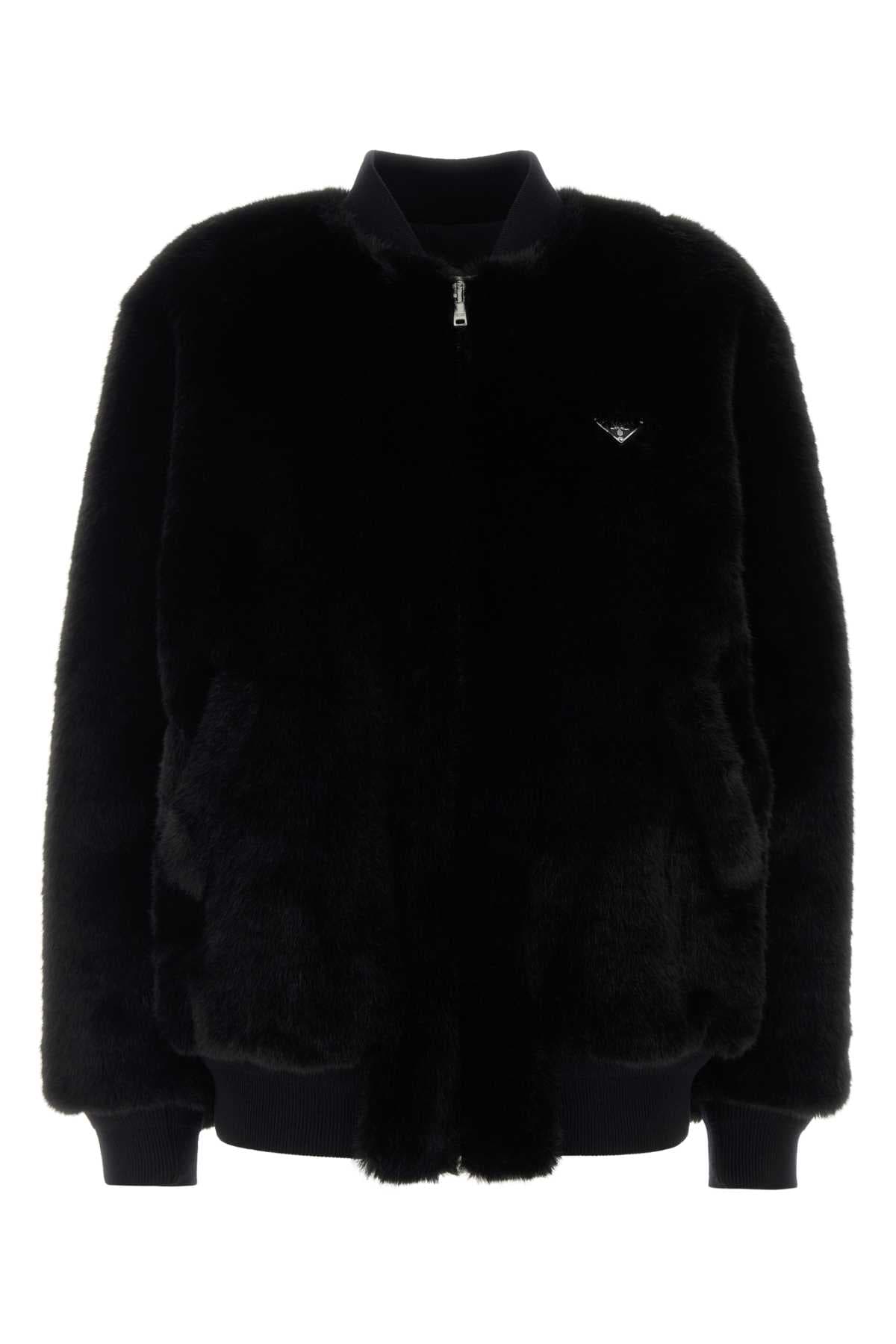 Black eco fur bomber jacket