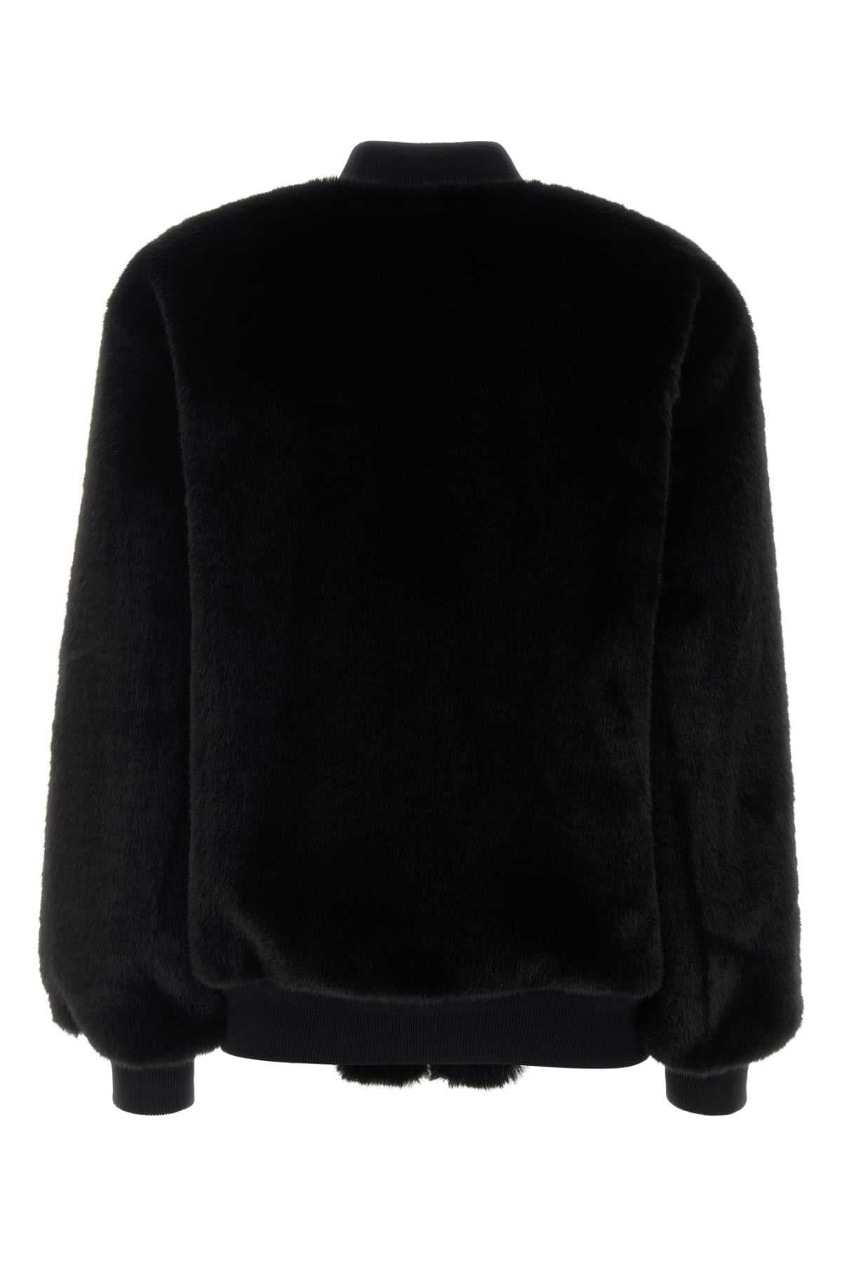 Black eco fur bomber jacket - мініатюра 2