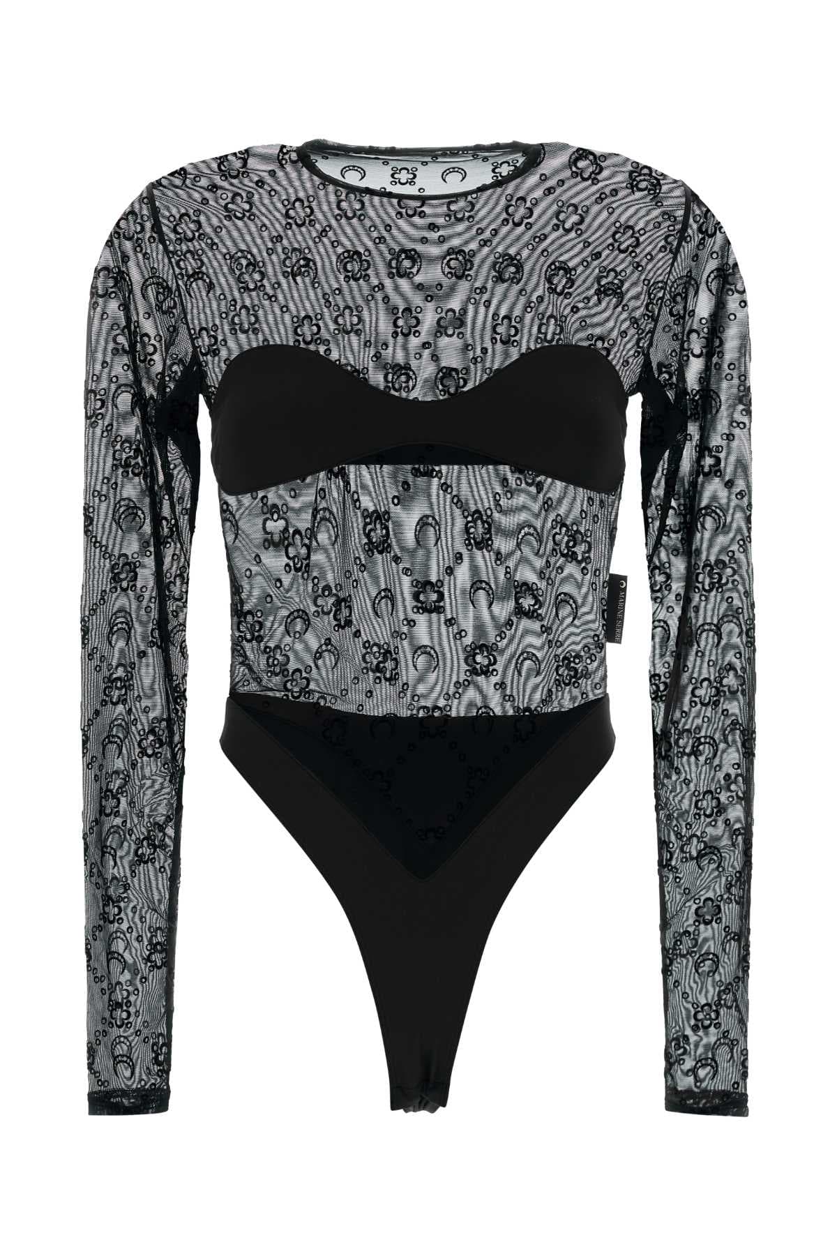 Black stretch tulle bodysuit