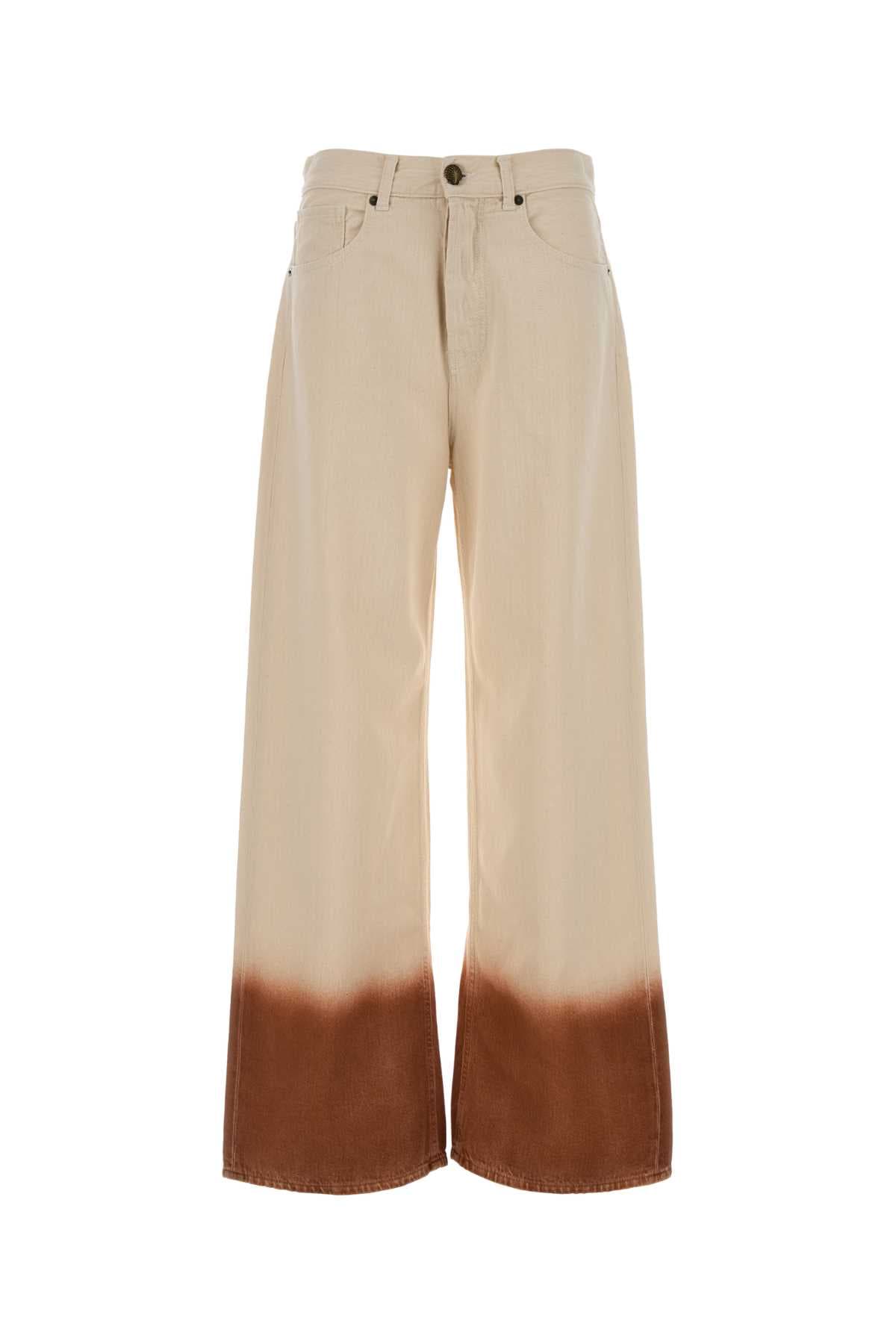 Two-tone denim wide-leg jeans