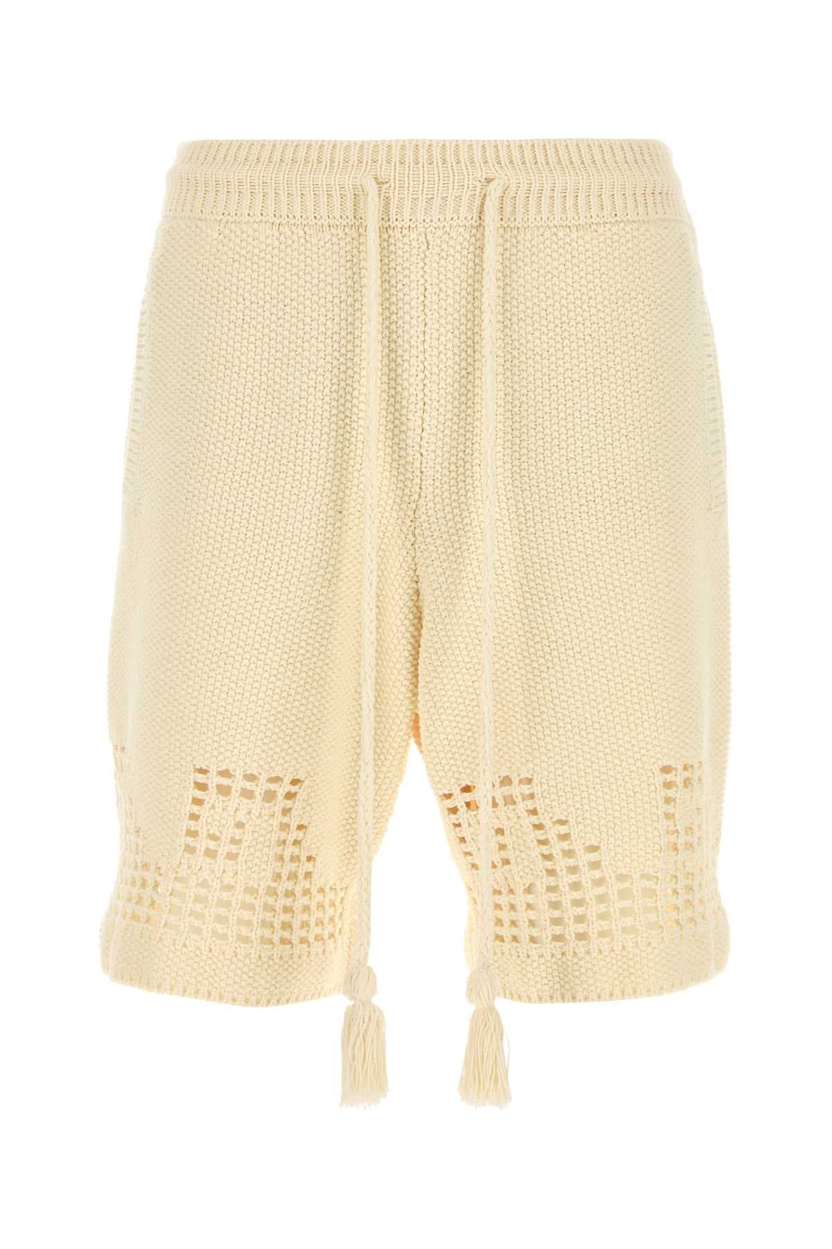 Cream cotton blend bermuda shorts