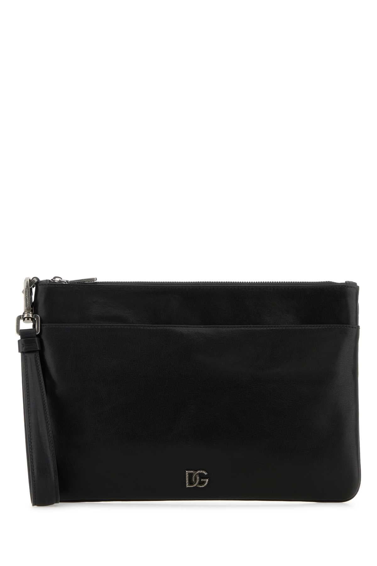 Black leather clutch