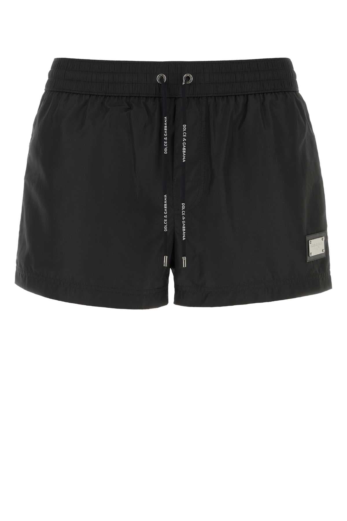 Black polyester swimming shorts