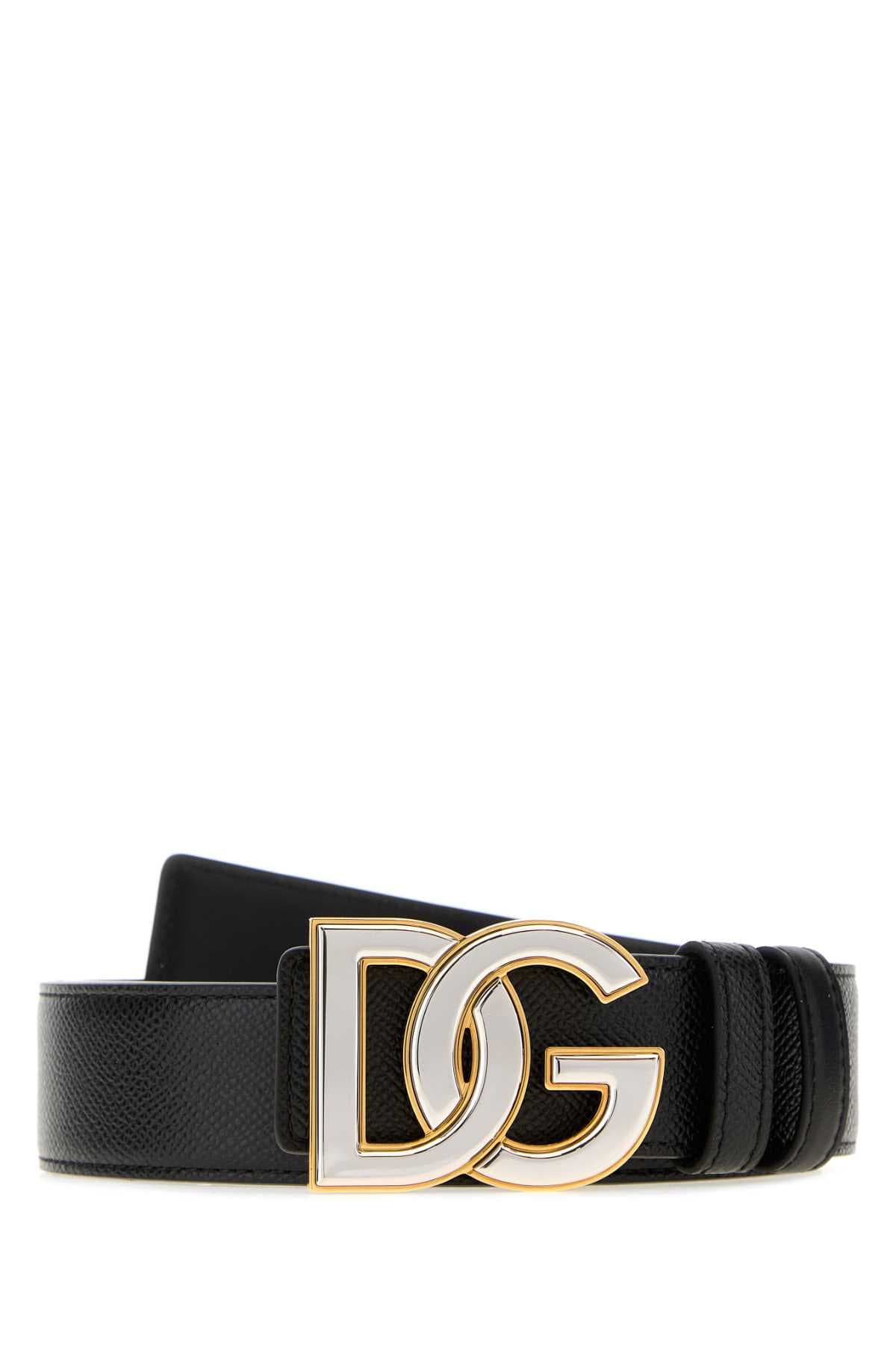 Black leather reversible belt