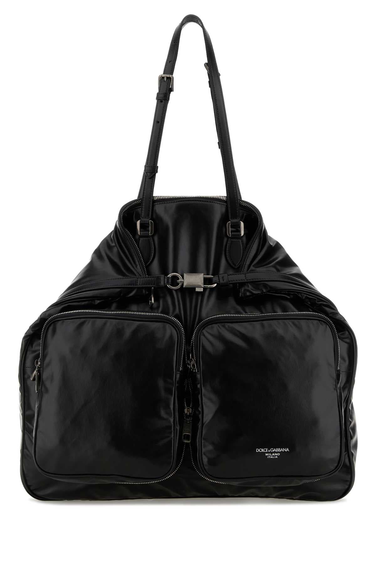 Black leather shopping bag