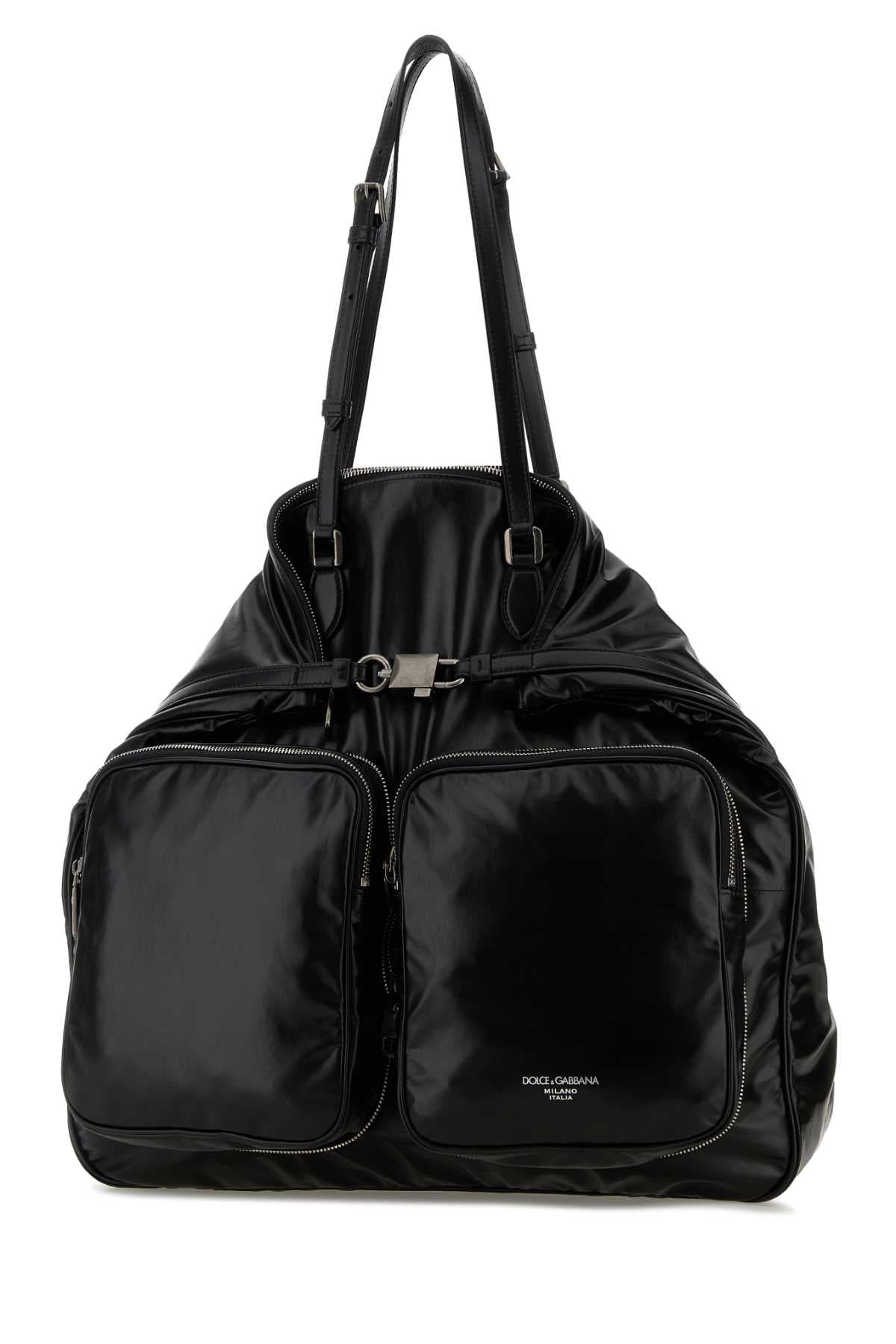 Black leather shopping bag - мініатюра 2