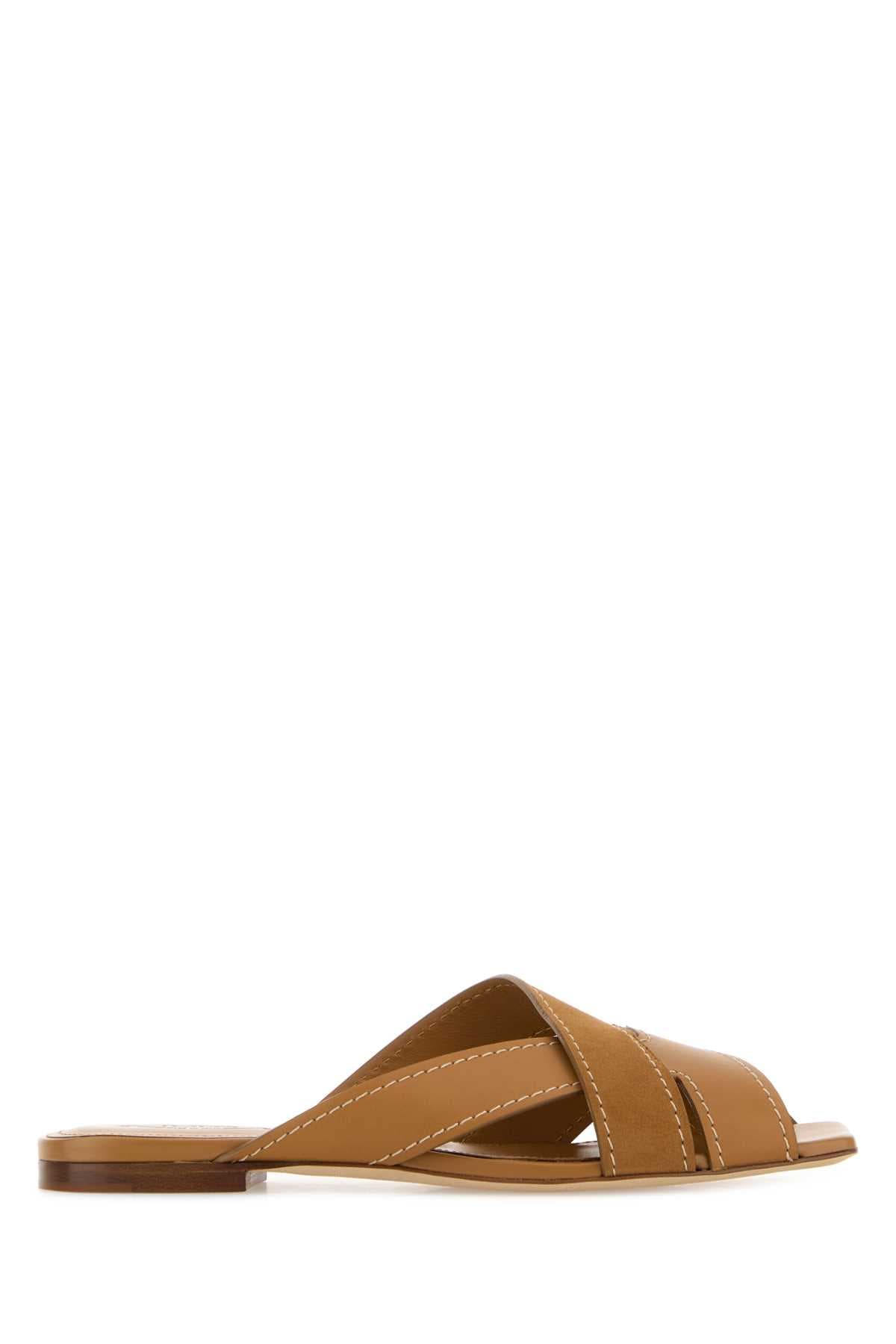Biscuit suede and leather slippers