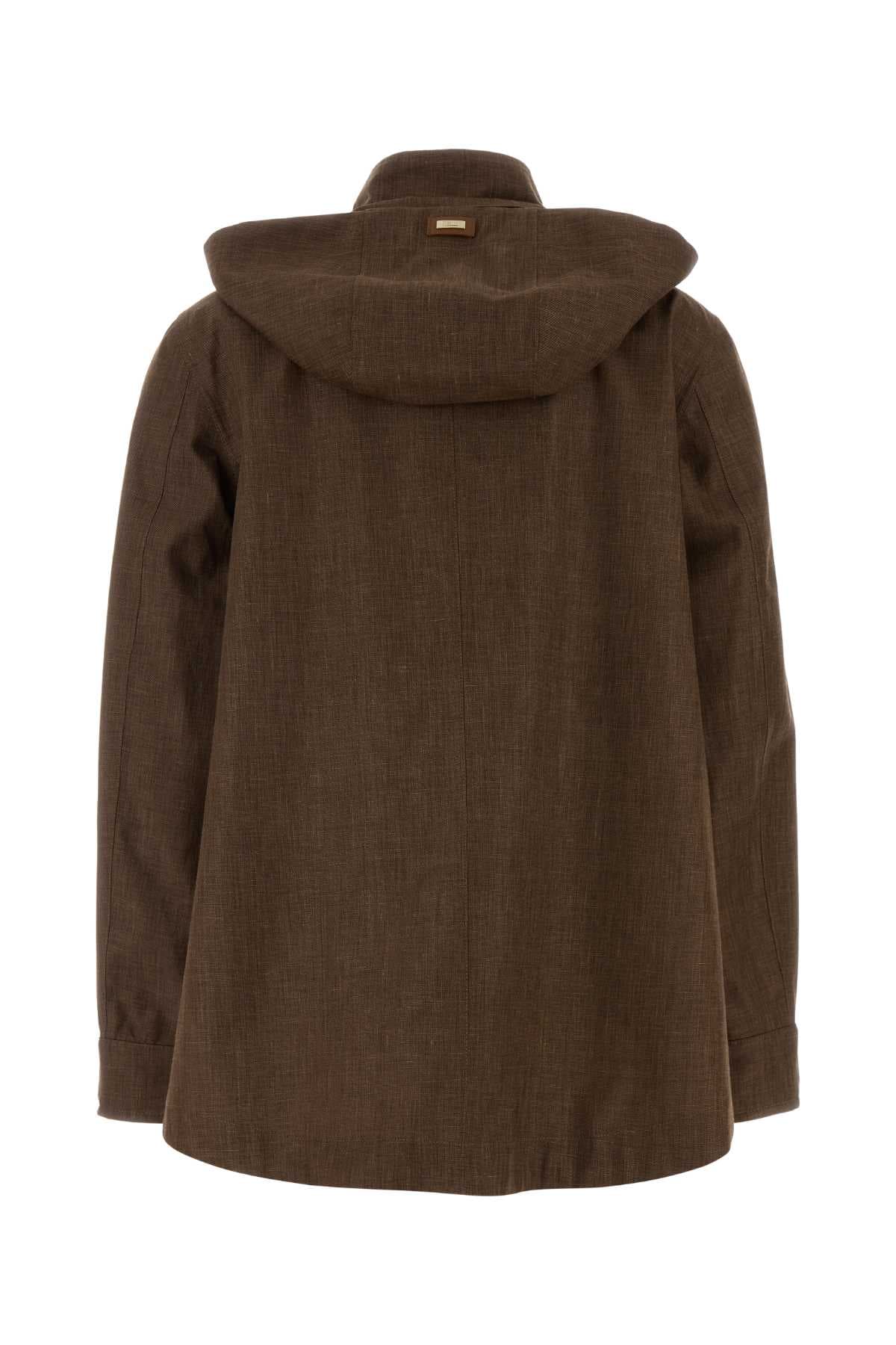 Brown linen blend jacket - мініатюра 2