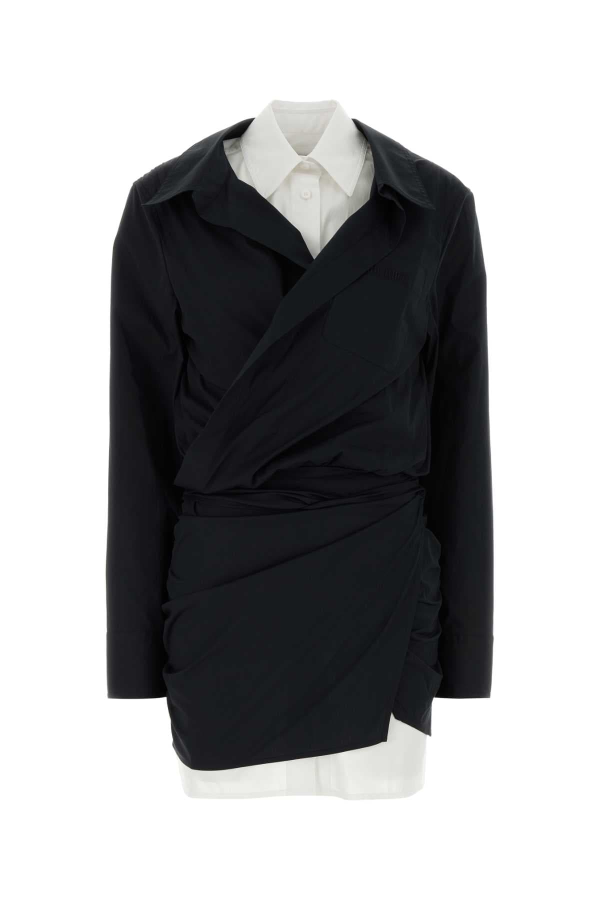 Black stretch poplin mini dress