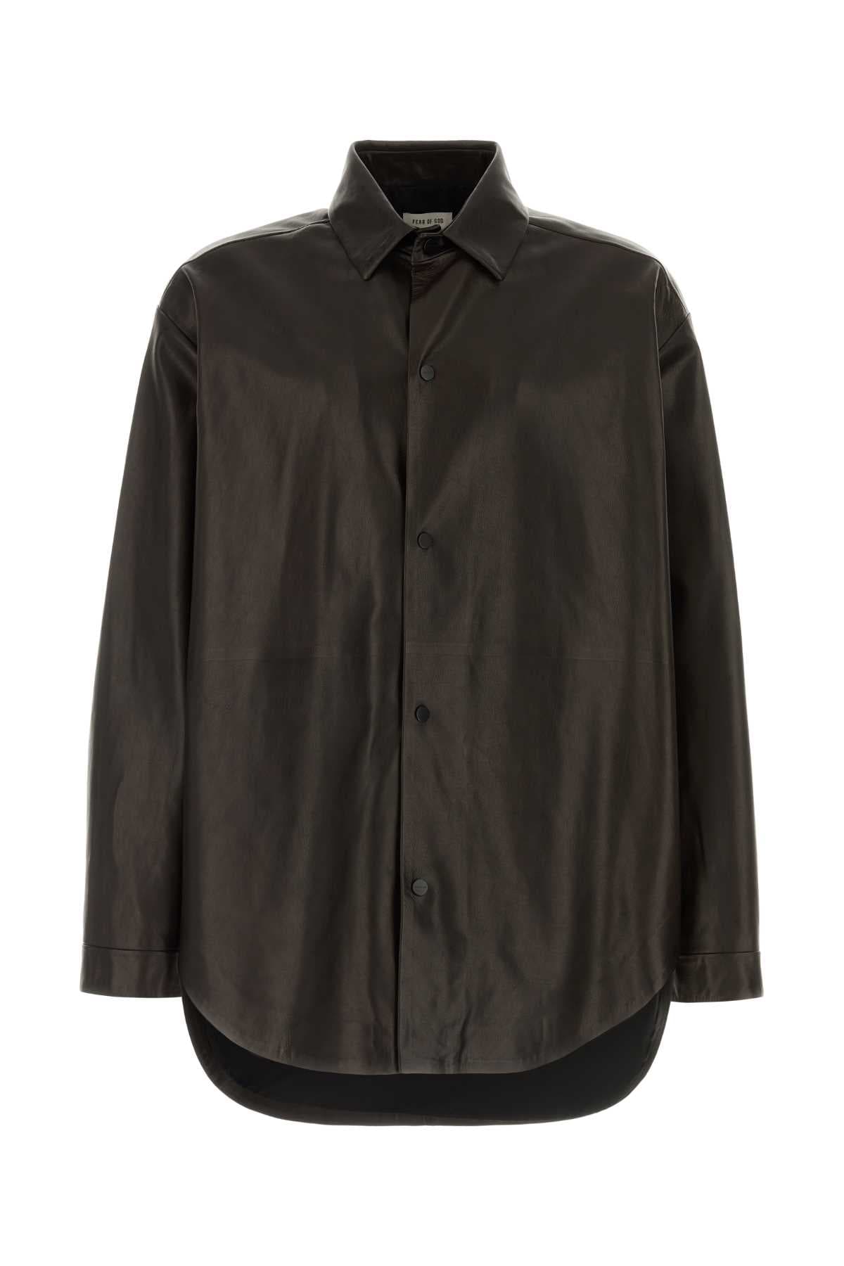 Dark brown leather oversize shirt